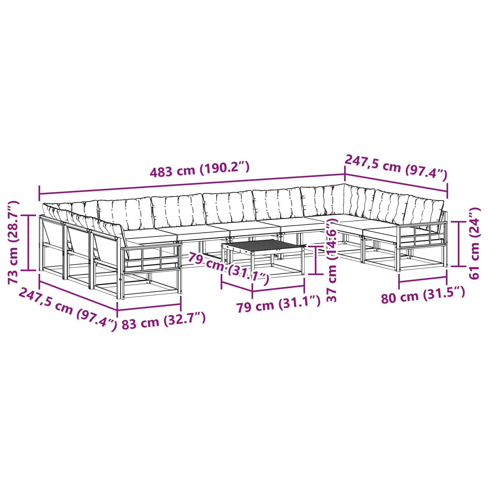 Set vanjskih sofa s jastukom 11 pcs Bijela i krem