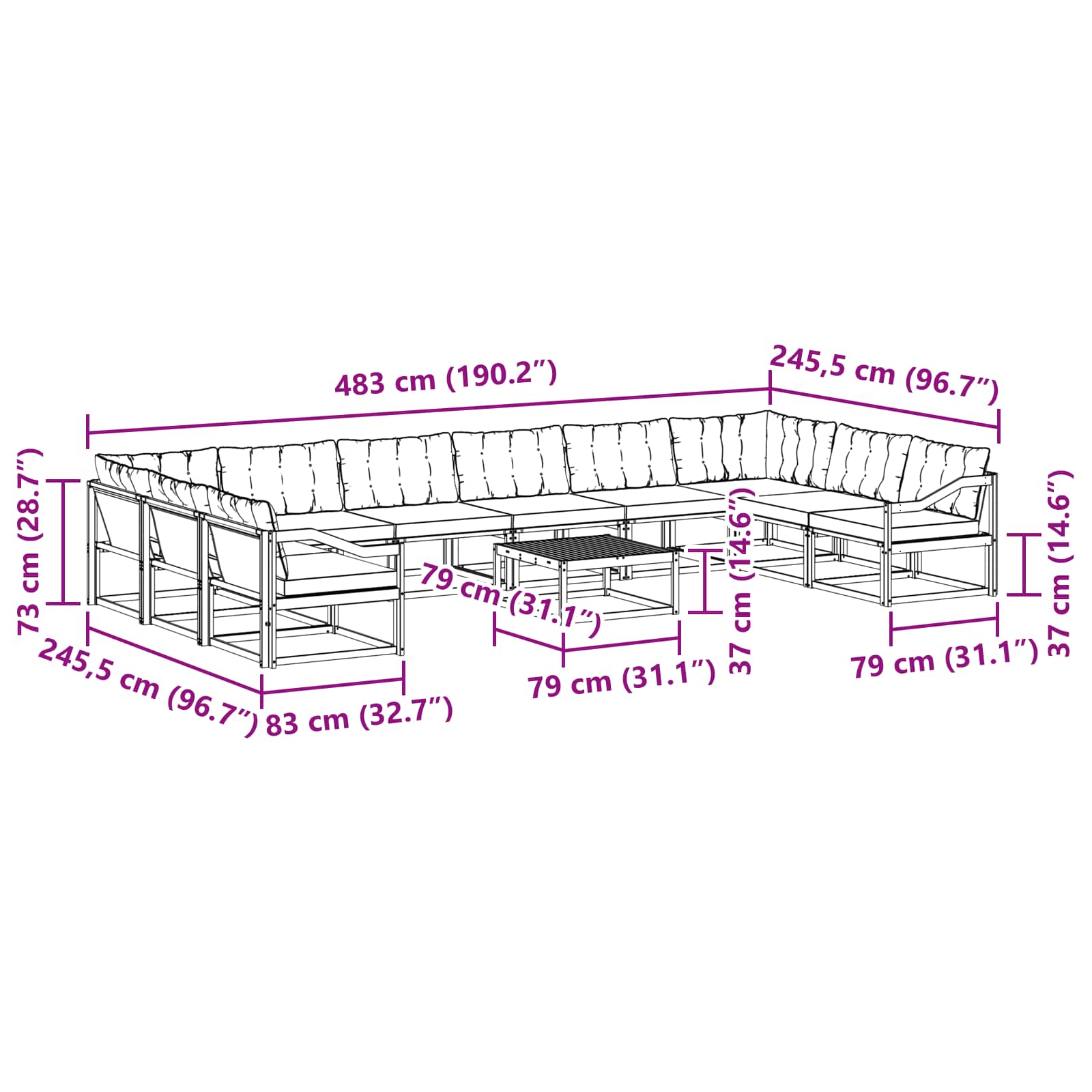 Set vanjskih sofa s jastukom 11 pcs Bijela i krem