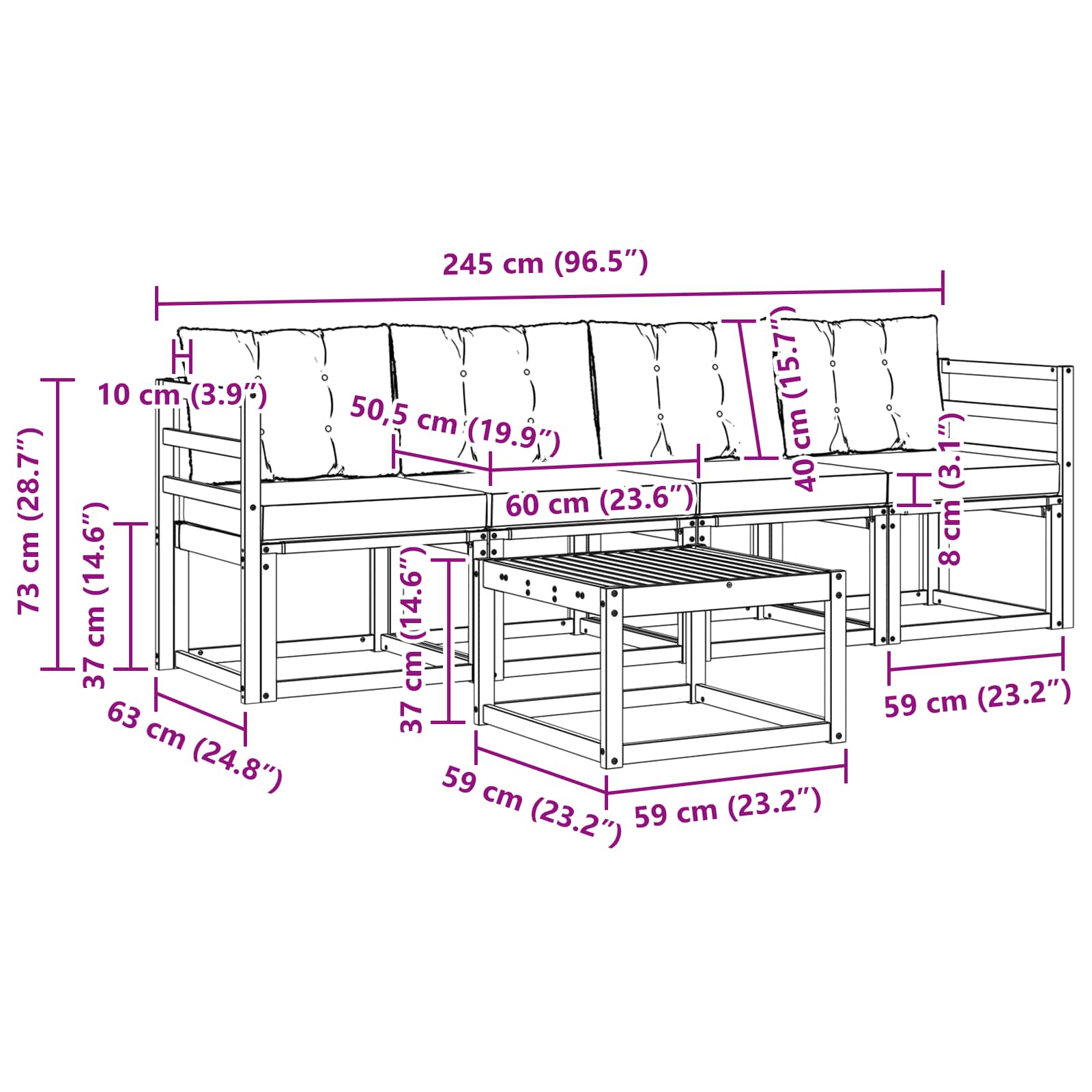 Set vanjskih sofa s jastukom 5 pcs Bijela i crna
