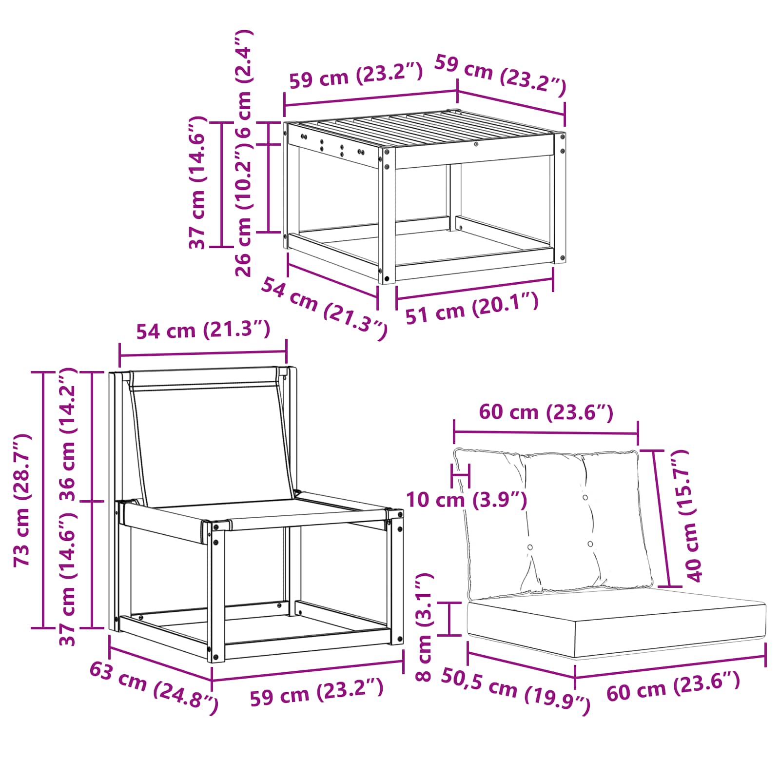 Set vanjskih sofa s jastukom 5 pcs Bijela i crna