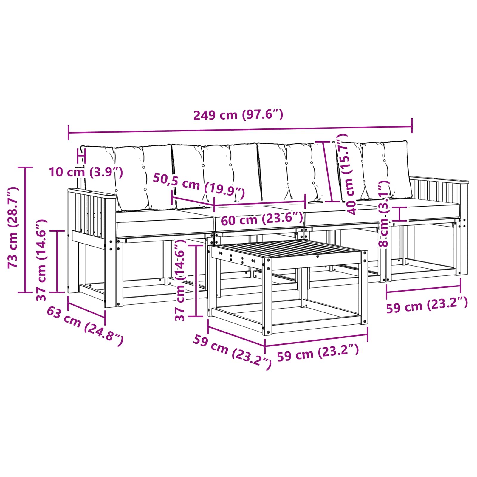 Set vanjskih sofa s jastukom 5 pcs Bijela i crna