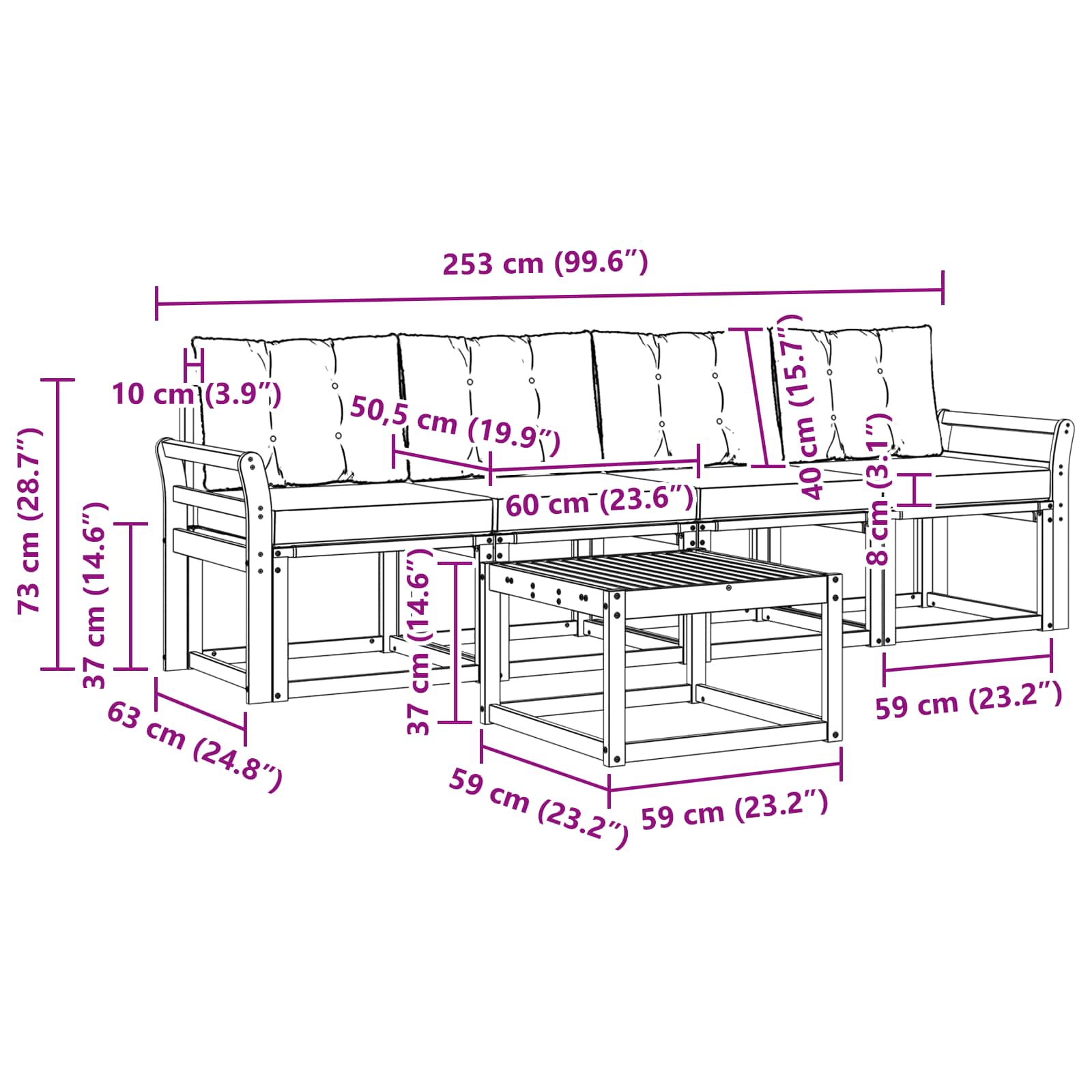 Set vanjskih sofa s jastukom 5 pcs Bijela i crna
