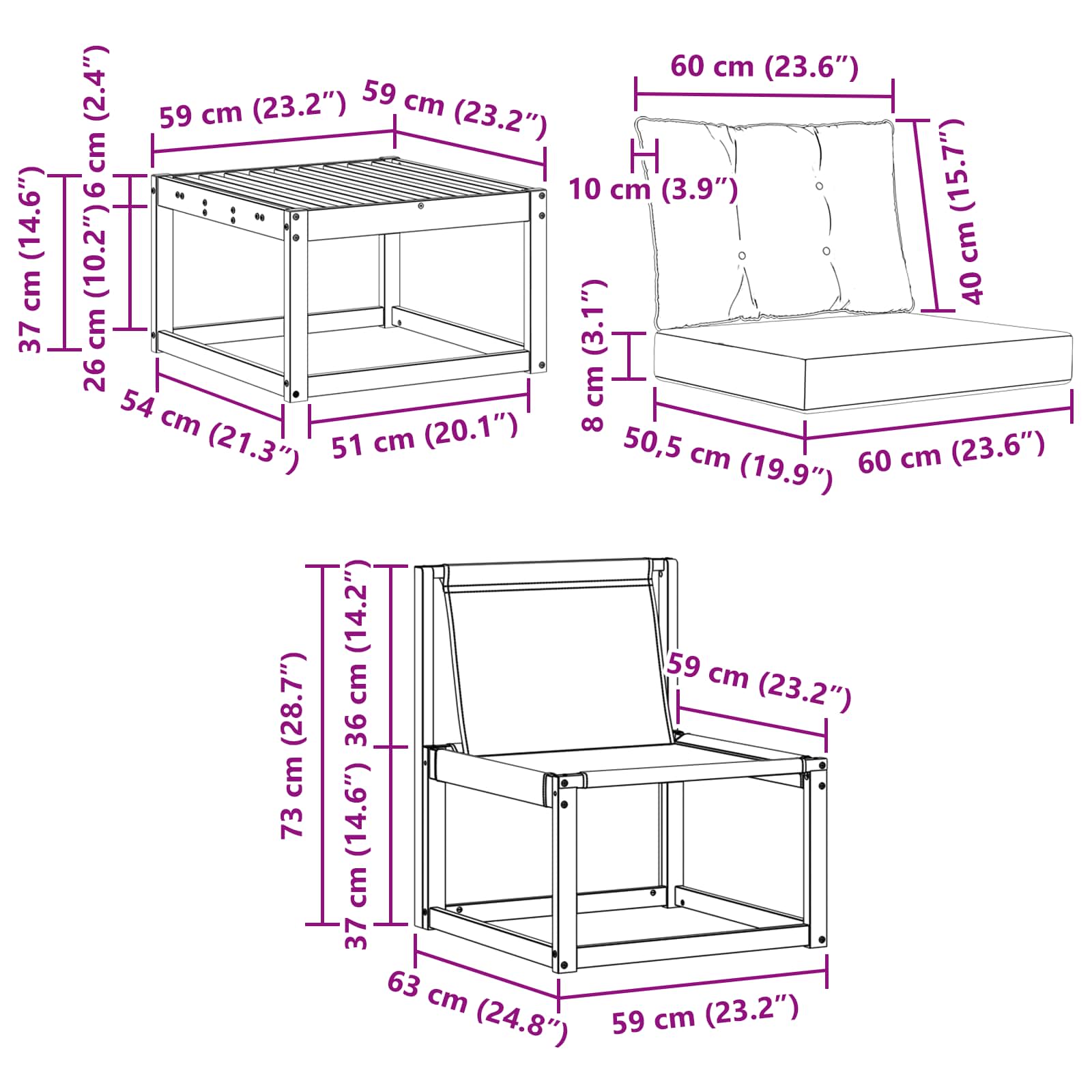 Set vanjskih sofa s jastukom 5 pcs Bijela i crna