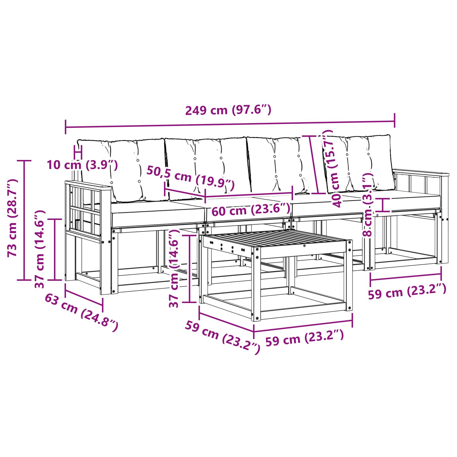 Set vanjskih sofa s jastukom 5 pcs Bijela i crna