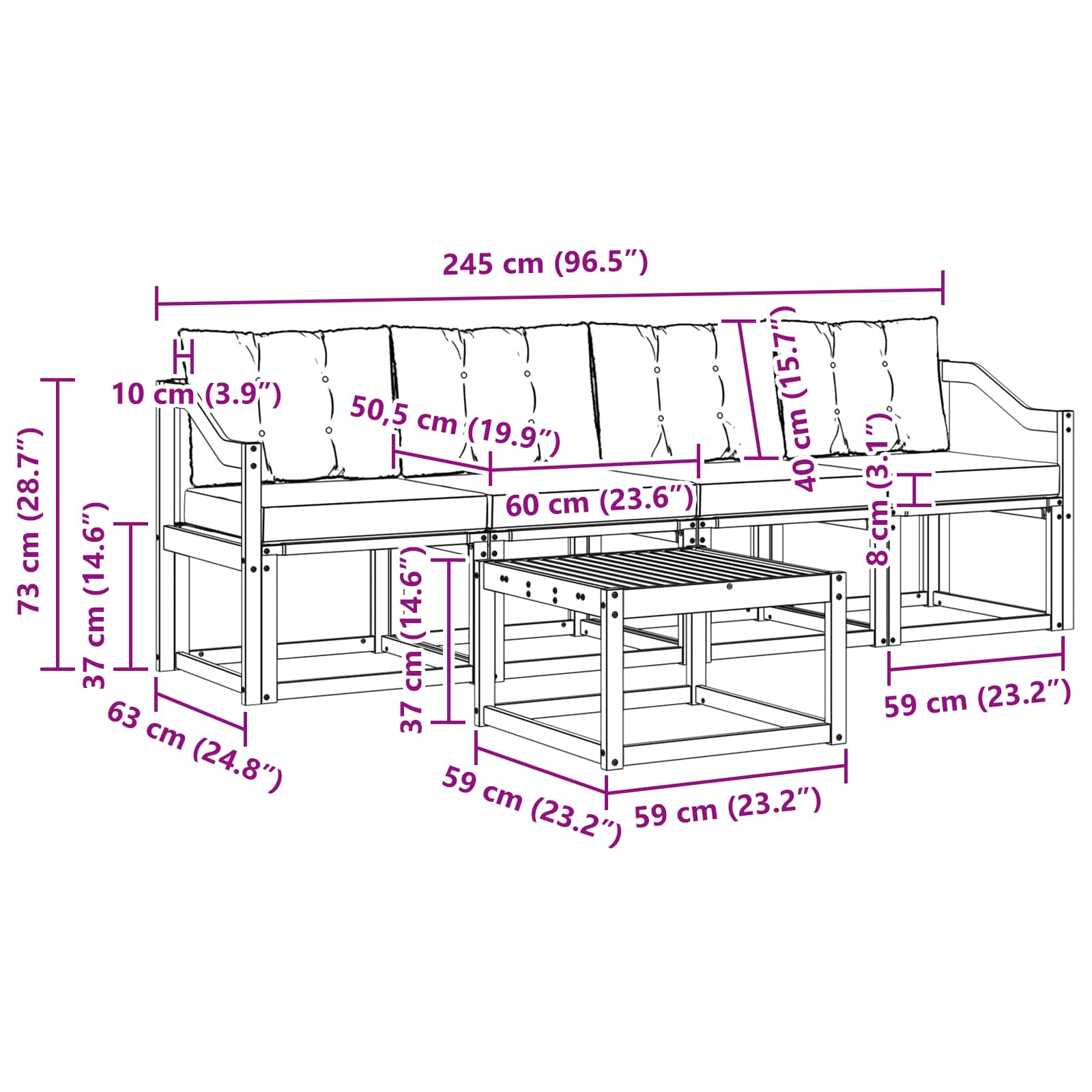 Set vanjskih sofa s jastukom 5 pcs Bijela i crna