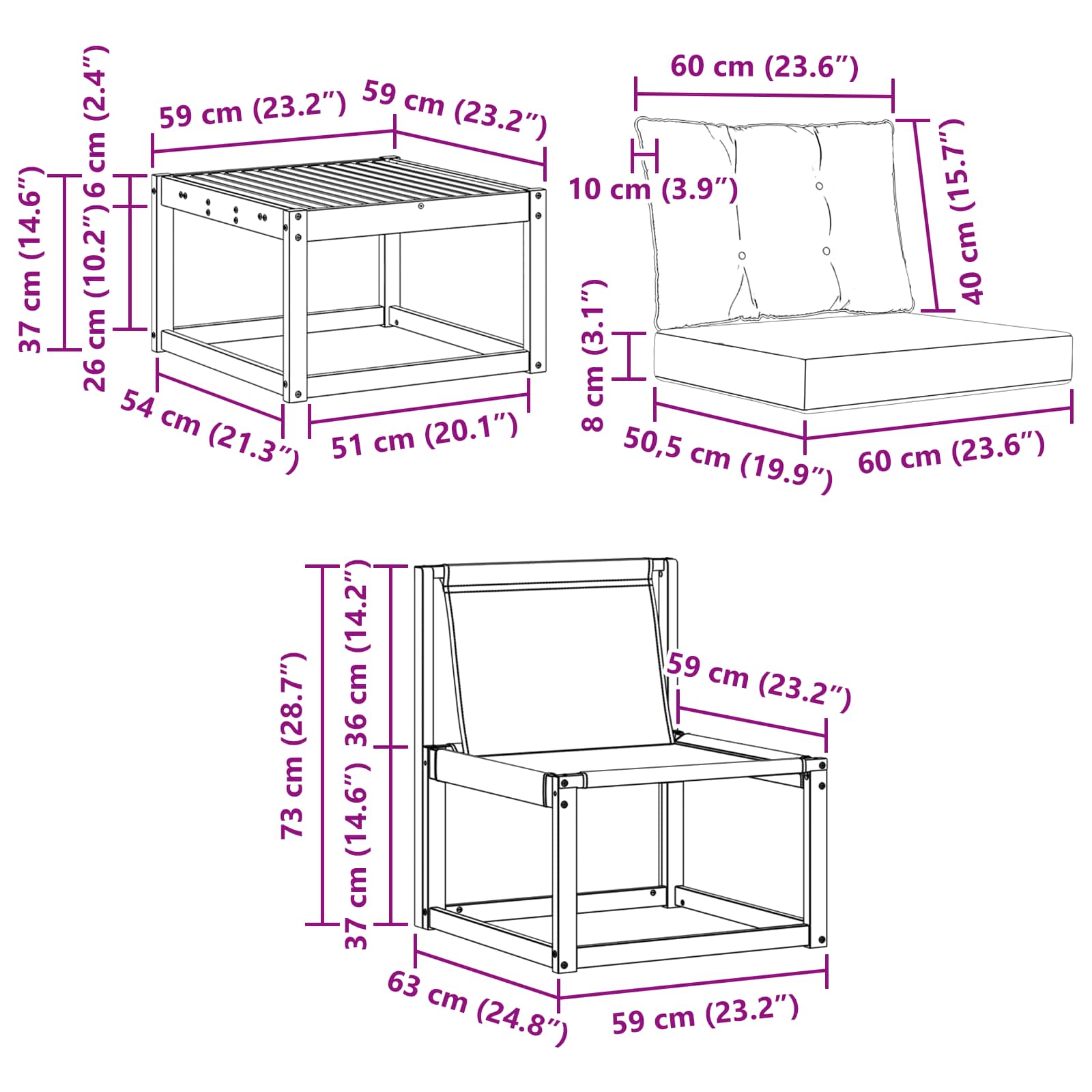 Set vanjskih sofa s jastukom 5 pcs Bijela i crna