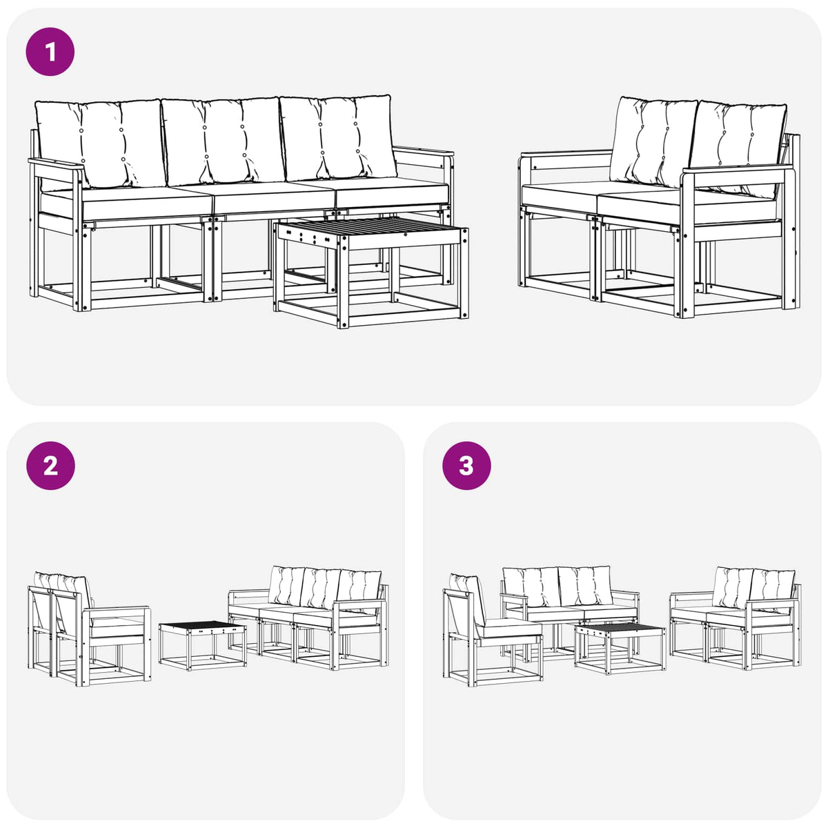 Set vanjskih sofa 6 kom. Bijela i svjetlosiva Smeđa 59 x 59 x 37 cm