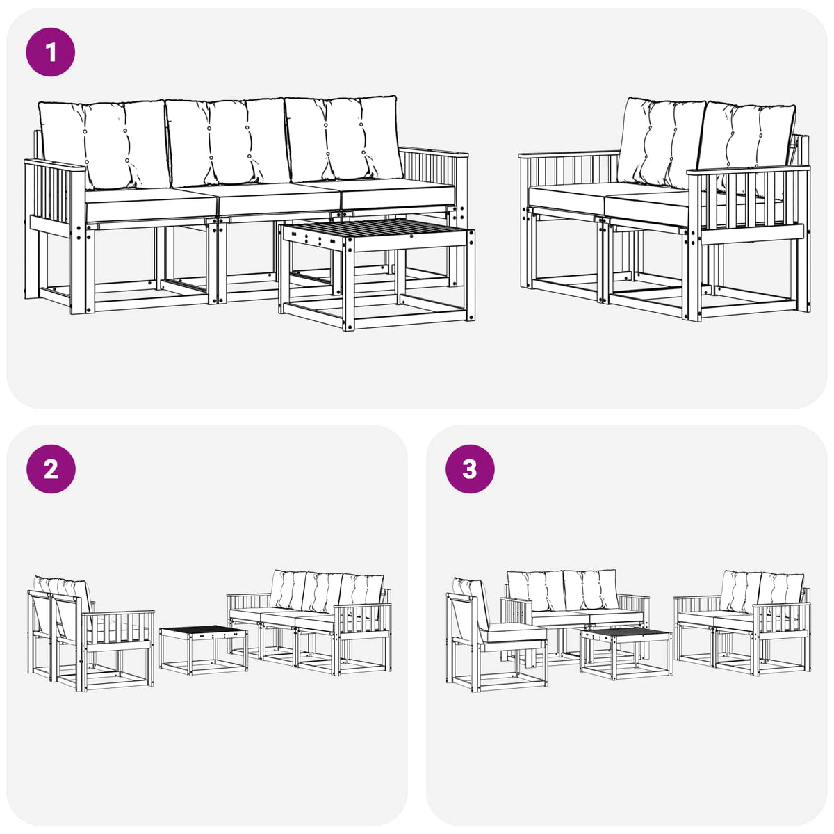 Set vanjskih sofa 6 kom. Bijela i bež Smeđa 59 x 59 x 37 cm