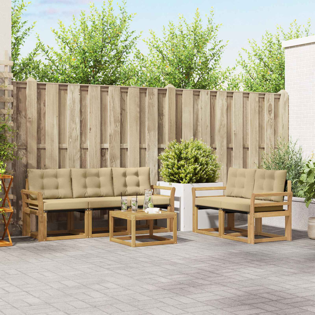 Set vanjskih sofa 6 kom. Bijela i bež Smeđa 59 x 59 x 37 cm