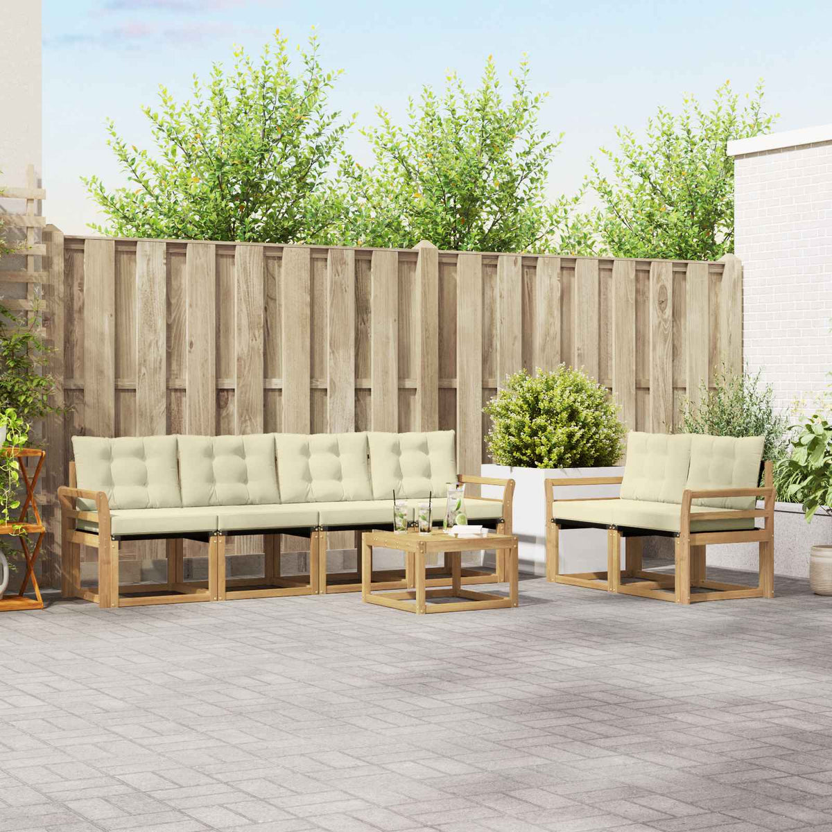 Set vanjskih sofa 7 kom. Bijela i krem Smeđa 59 x 59 x 37 cm
