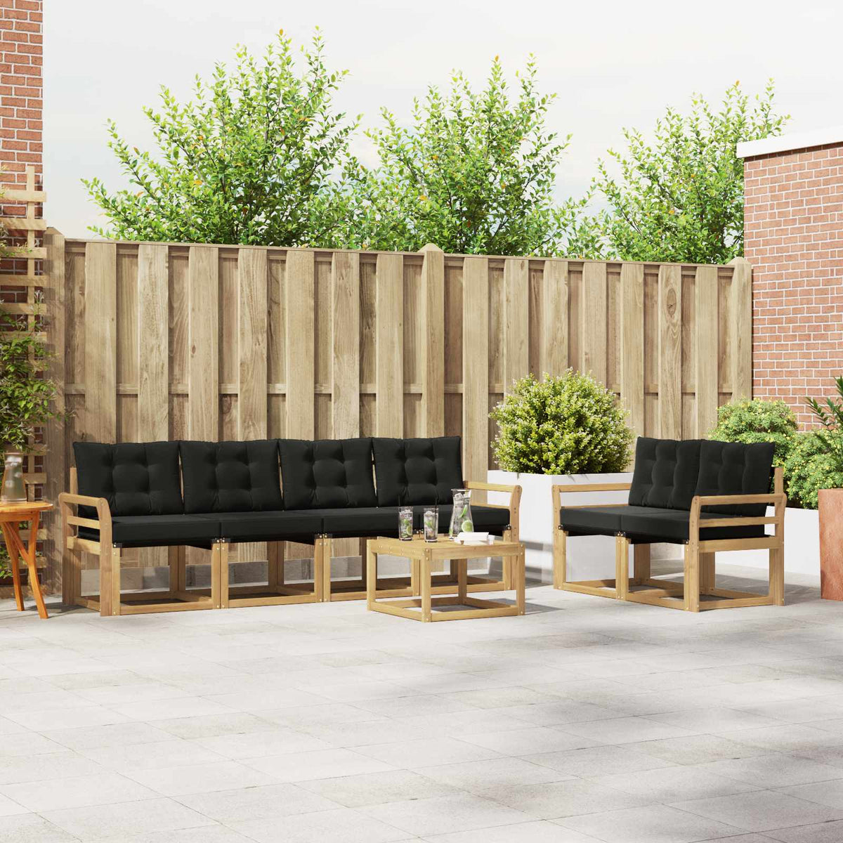 Set vanjskih sofa 7 kom. Bijela i crna Smeđa 59 x 59 x 37 cm