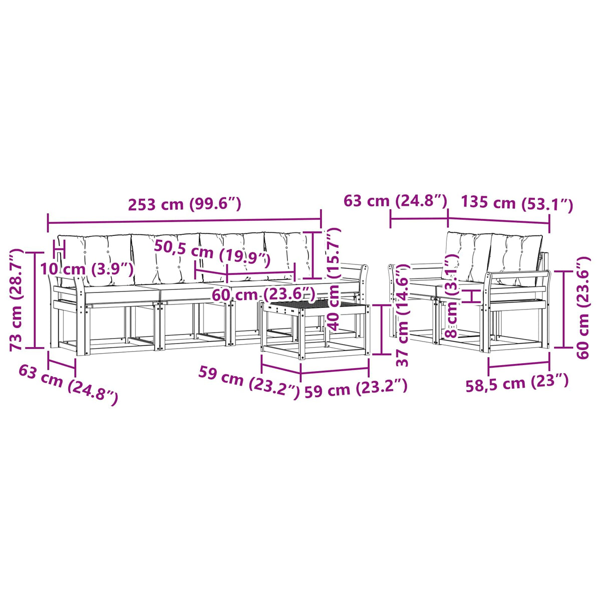 Set vanjskih sofa 7 kom. Bijela i bež Smeđa 59 x 59 x 37 cm