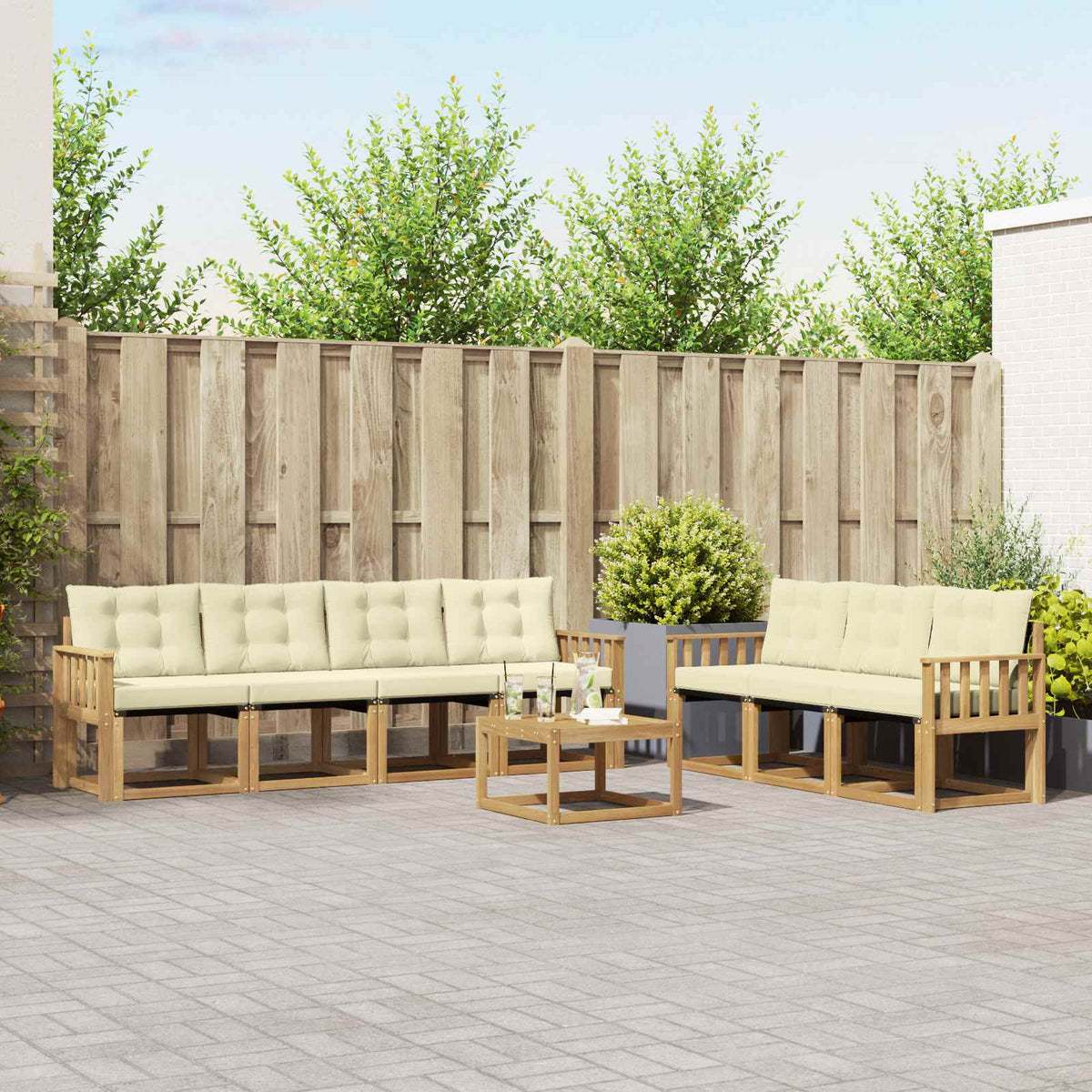Set vanjskih sofa 8 kom. Bijela i krem Smeđa 59 x 59 x 37 cm