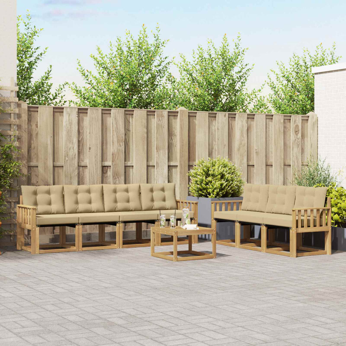 Set vanjskih sofa 8 kom. Bijela i bež Smeđa 59 x 59 x 37 cm