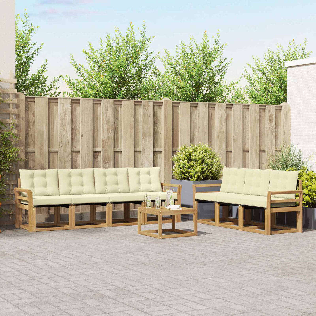 Set vanjskih sofa 8 kom. Bijela i krem Smeđa 59 x 59 x 37 cm