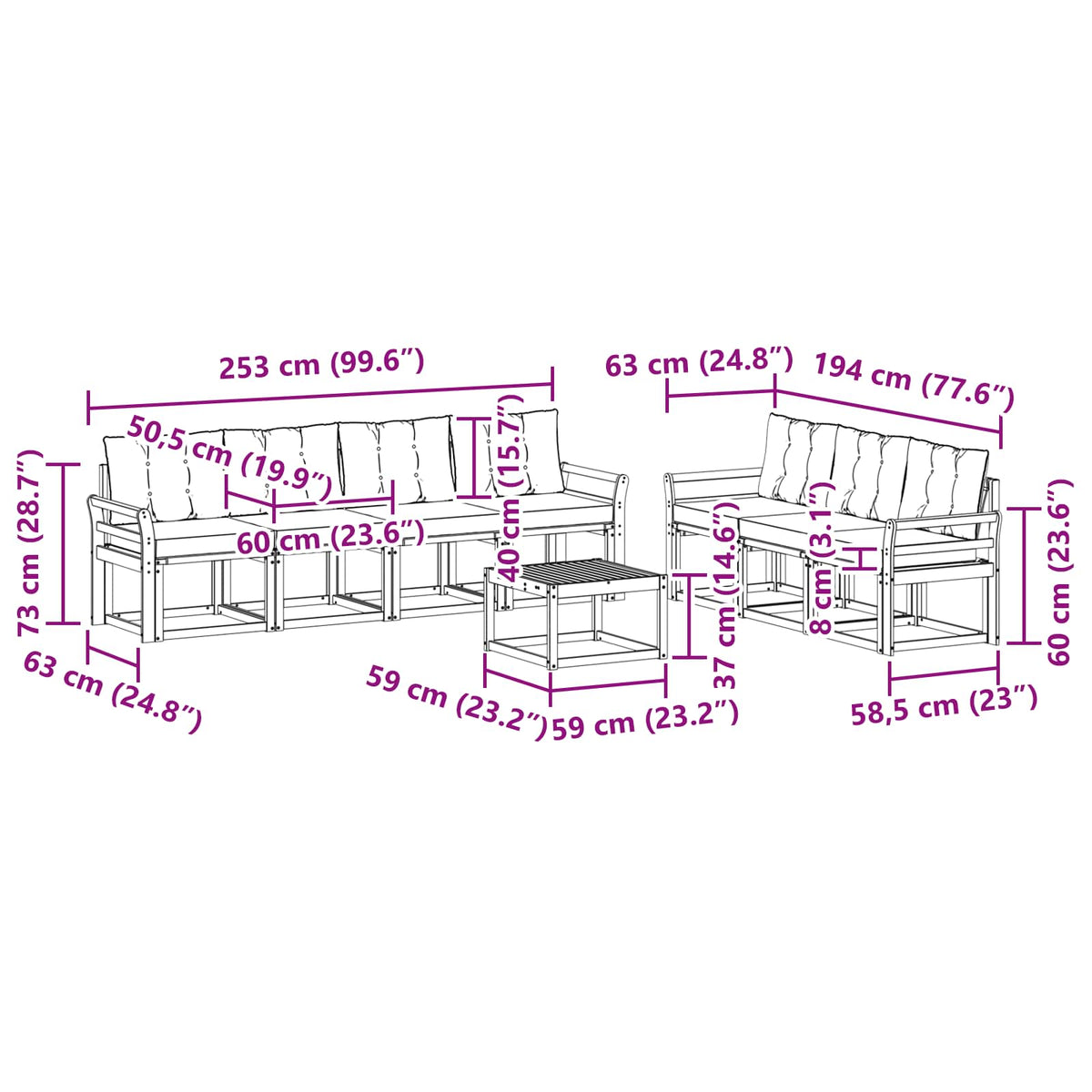 Set vanjskih sofa 8 kom. Bijela i krem Smeđa 59 x 59 x 37 cm