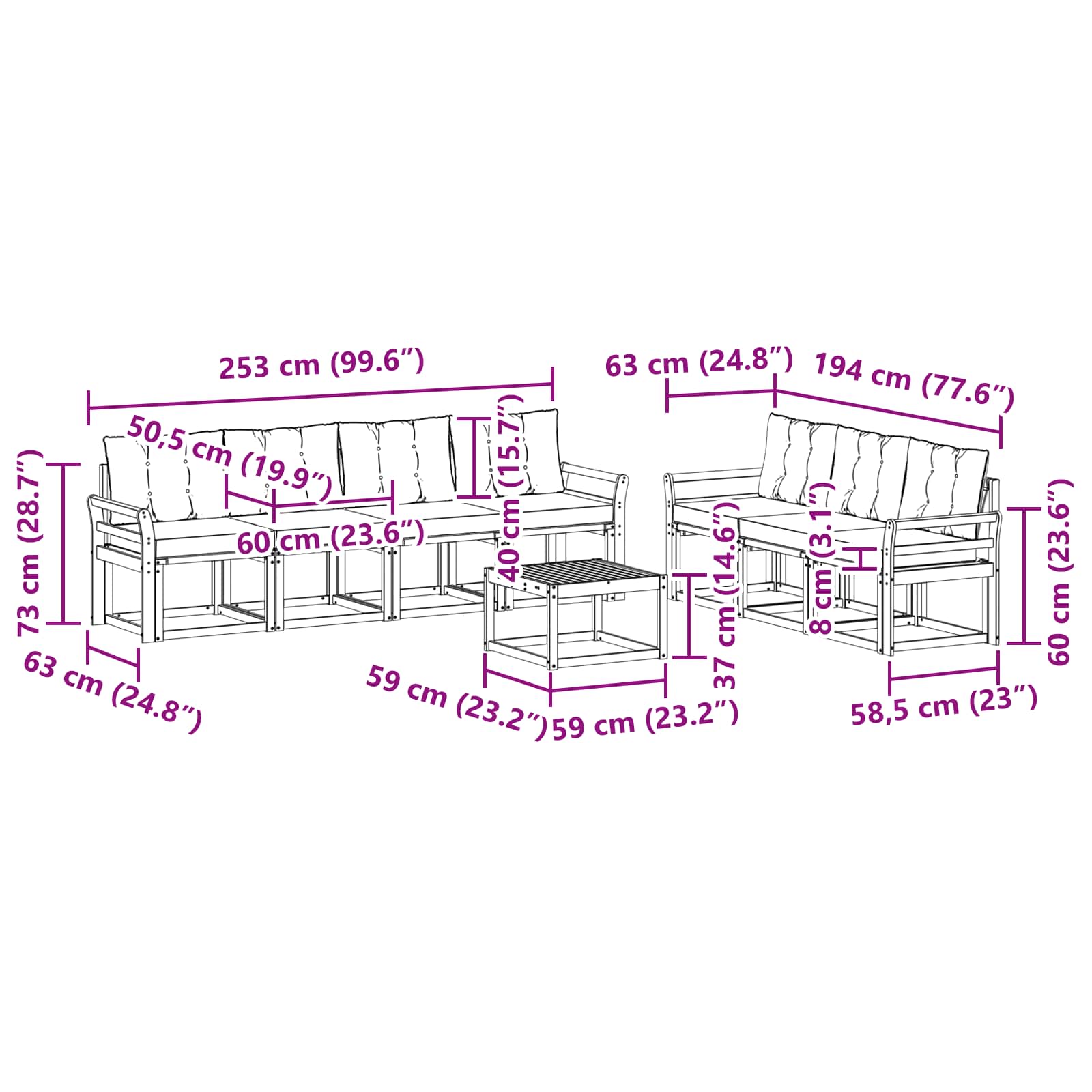 Set vanjskih sofa s jastukom 8 pcs Bijela i crna