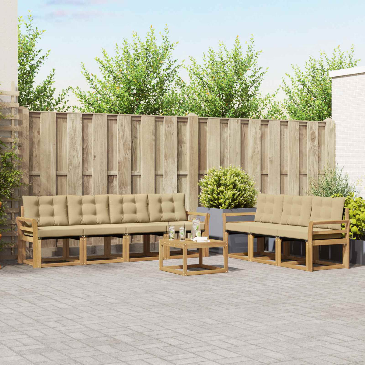 Set vanjskih sofa 8 kom. Bijela i bež Smeđa 59 x 59 x 37 cm