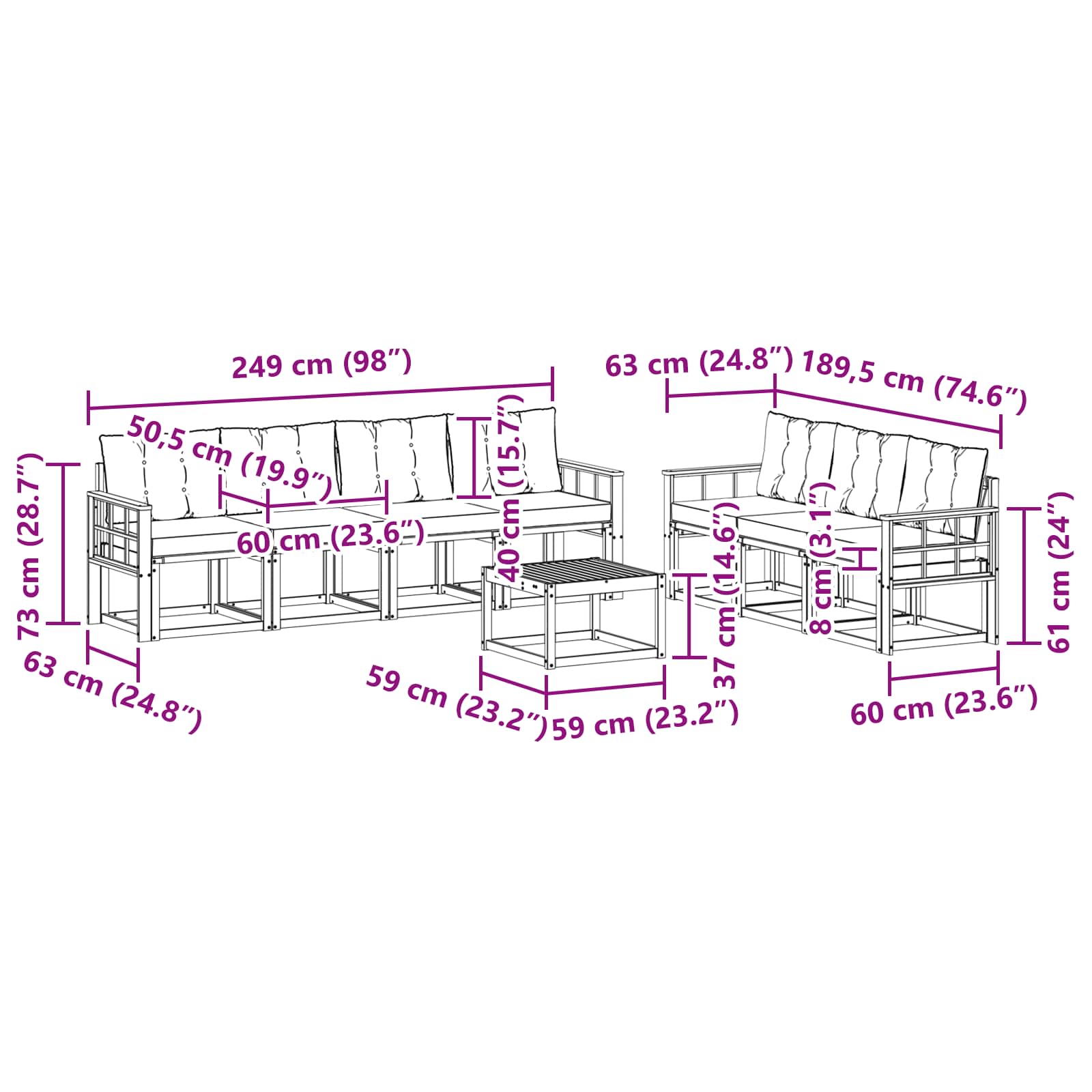Set vanjskih sofa s jastukom 8 pcs Bijela i crna