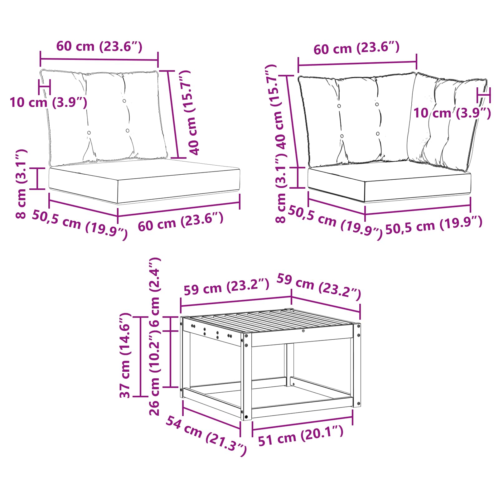 Set vanjskih sofa s jastukom 8 pcs Bijela i crna