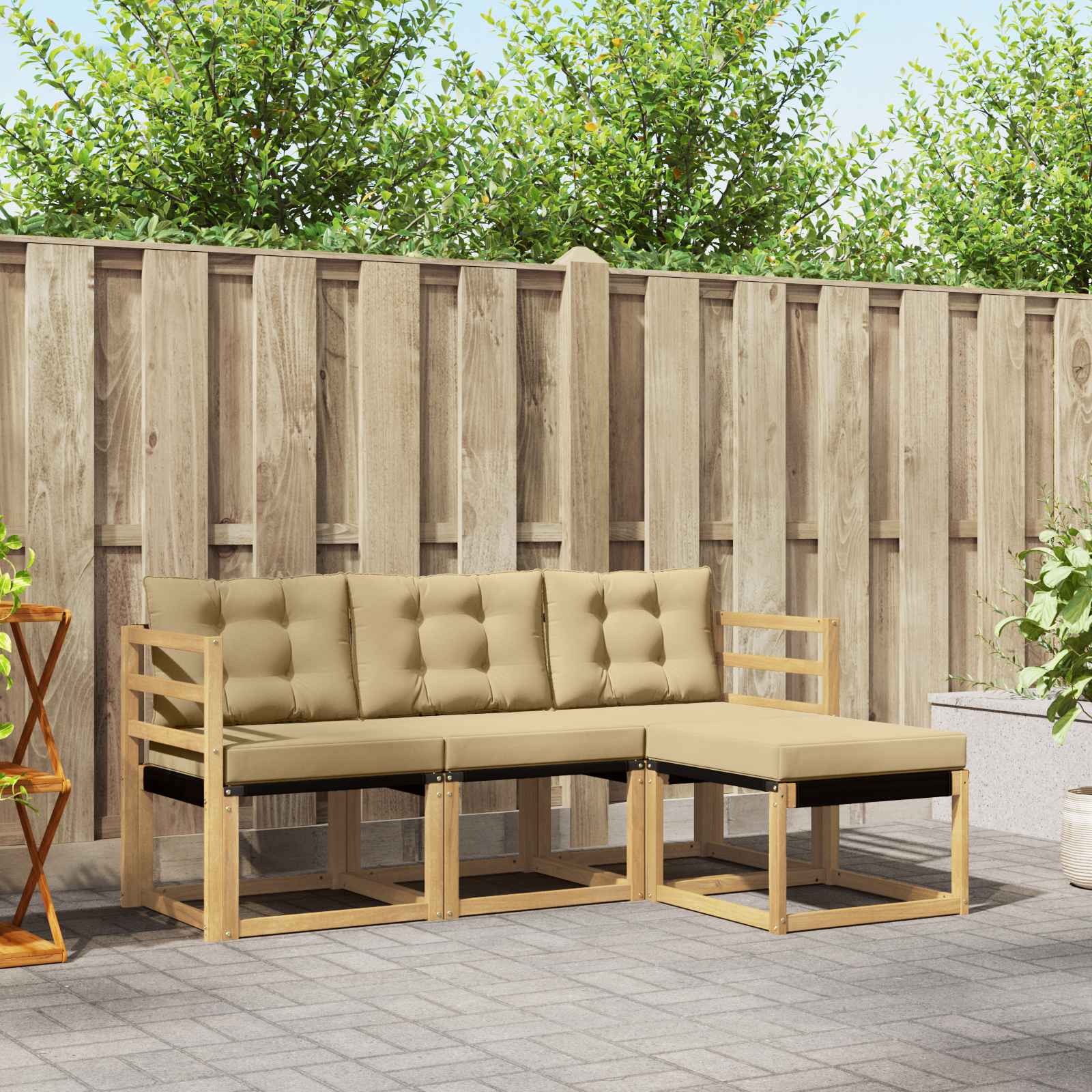Set vanjskih sofa s jastukom 4 pcs Bijela i bež