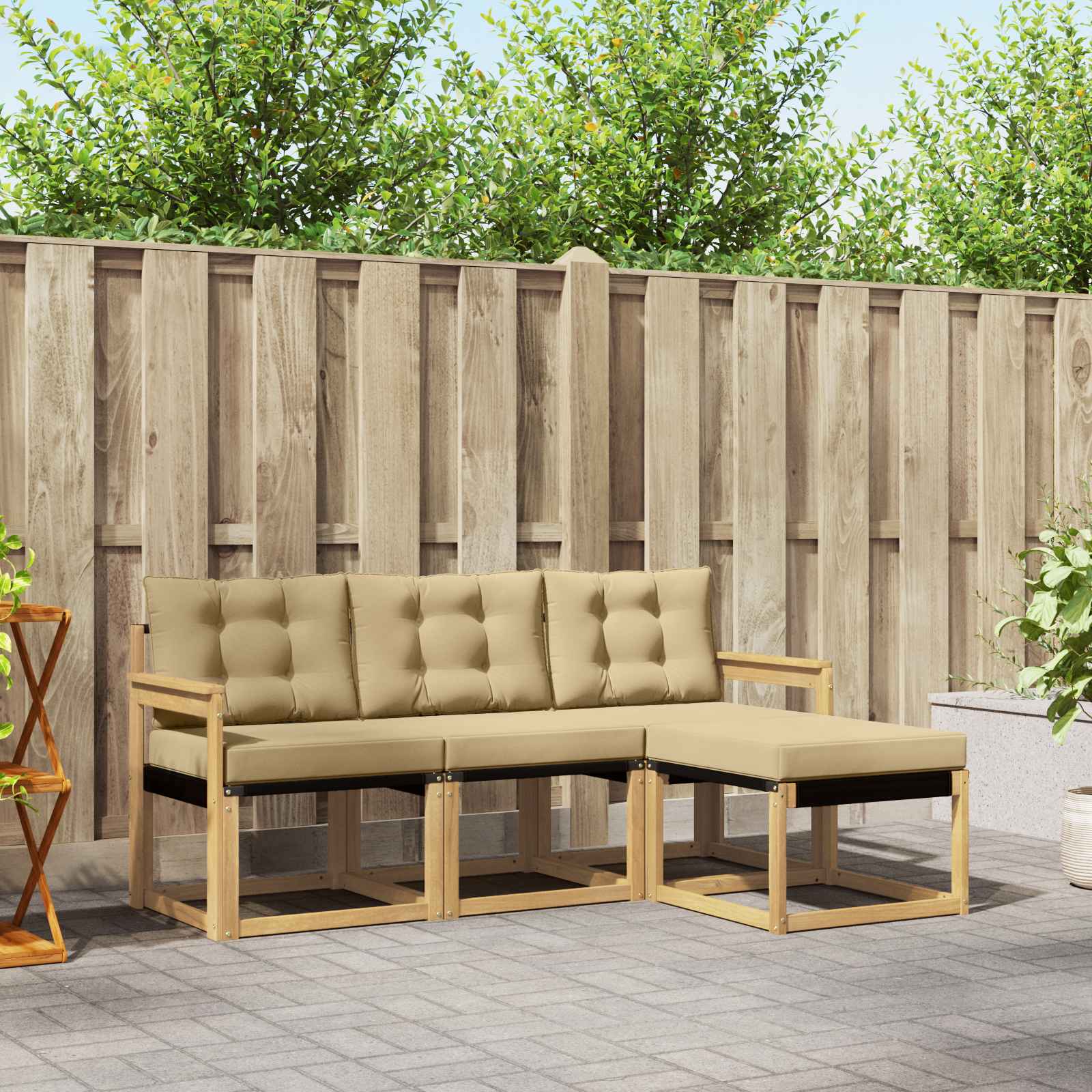 Set vanjskih sofa s jastukom 4 pcs Bijela i bež