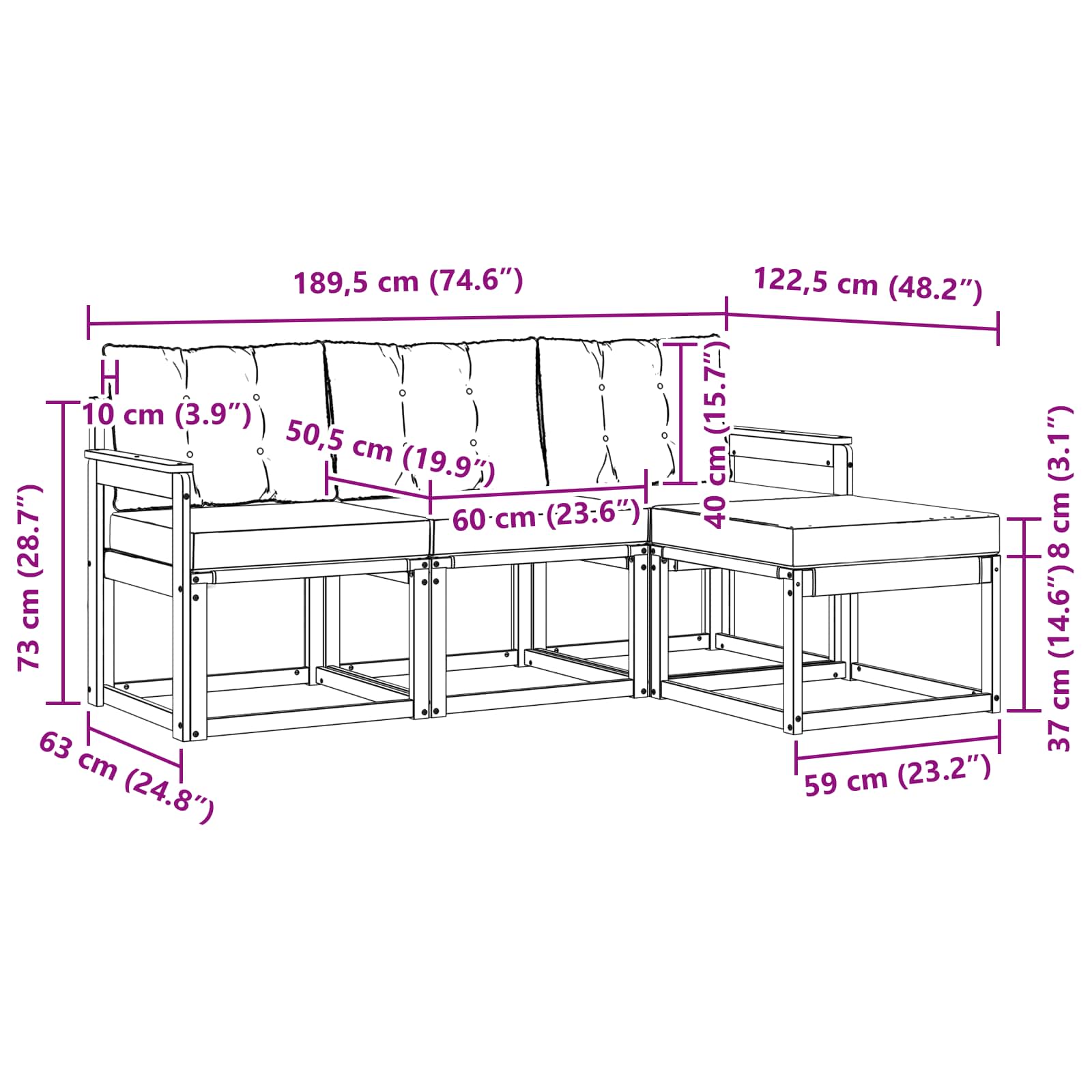 Set vanjskih sofa s jastukom 4 pcs Bijela i bež