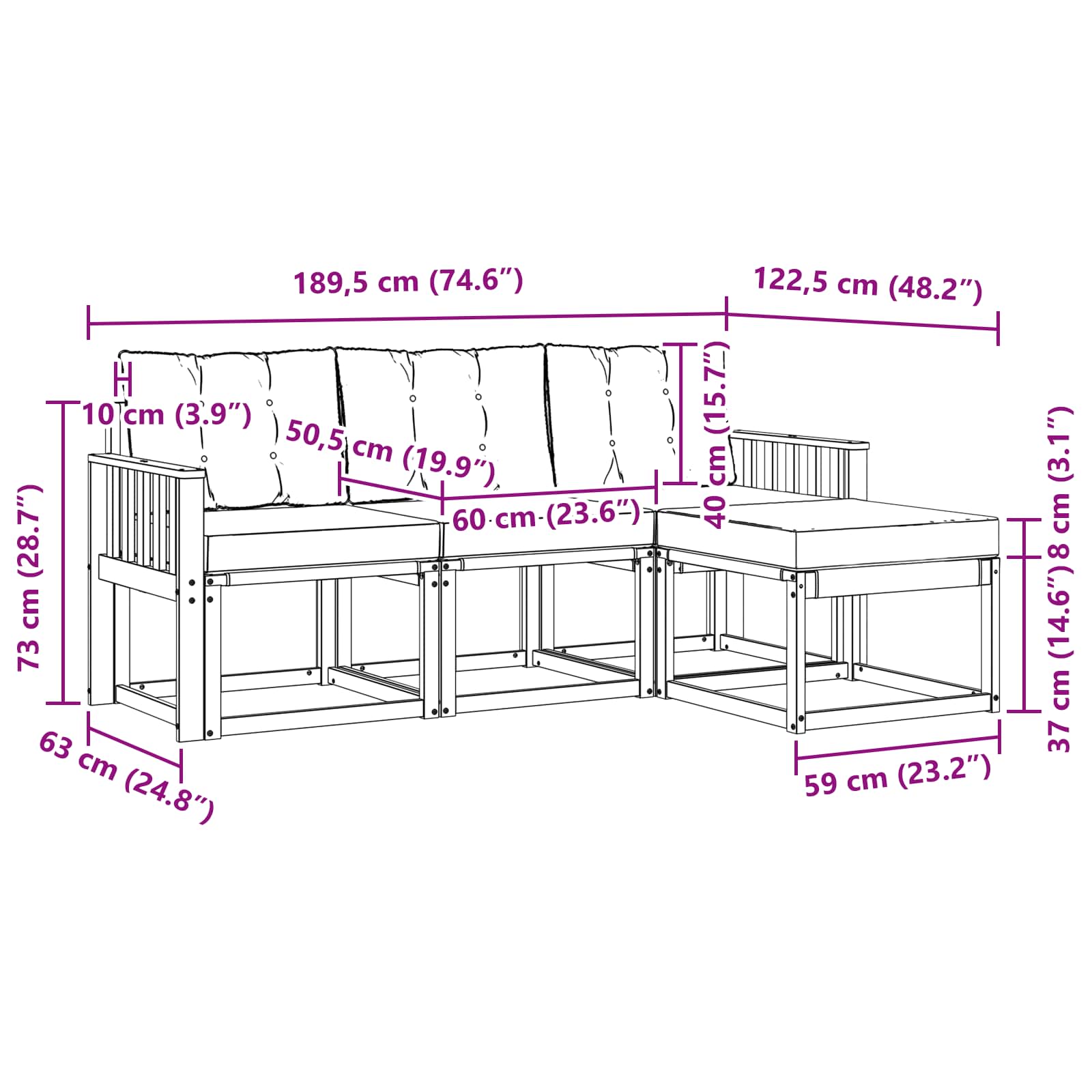 Set vanjskih sofa s jastukom 4 pcs Bijela i bež