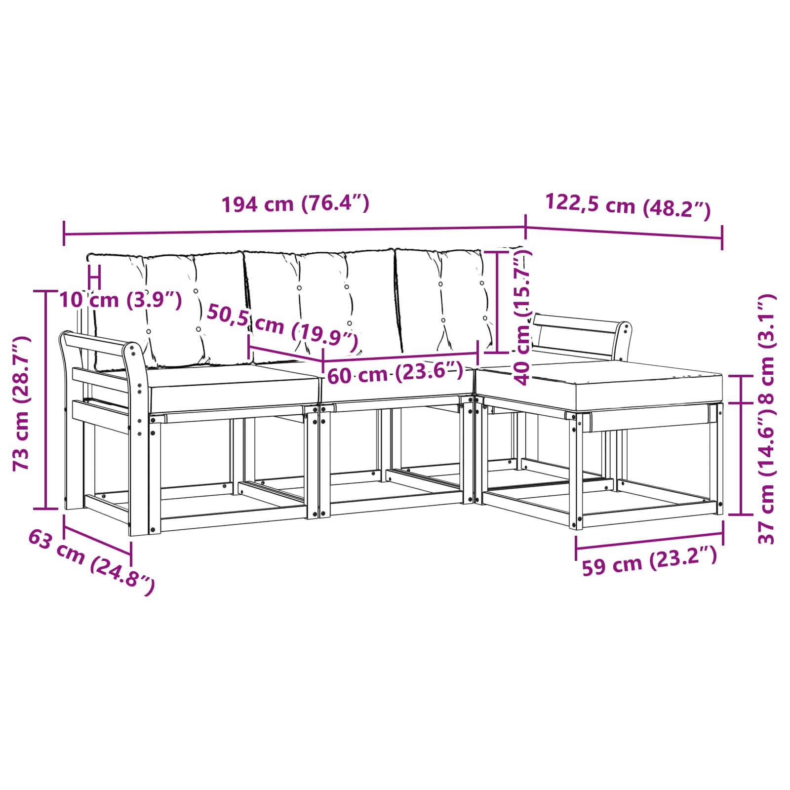 Set vanjskih sofa s jastukom 4 pcs Bijela i bež