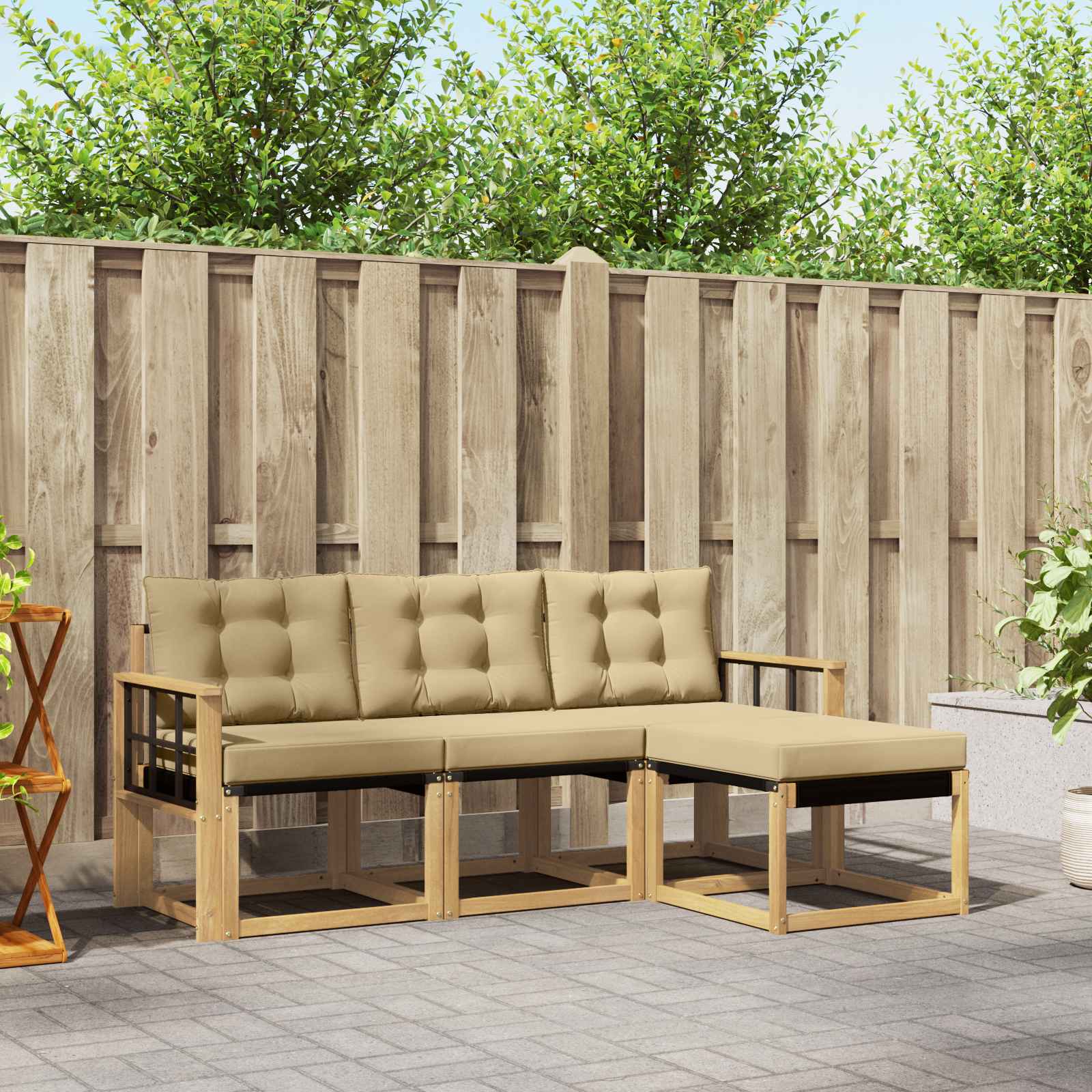 Set vanjskih sofa s jastukom 4 pcs Bijela i bež
