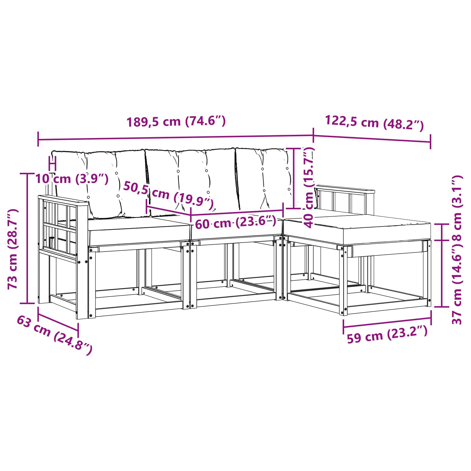 Set vanjskih sofa s jastukom 4 pcs Bijela i bež