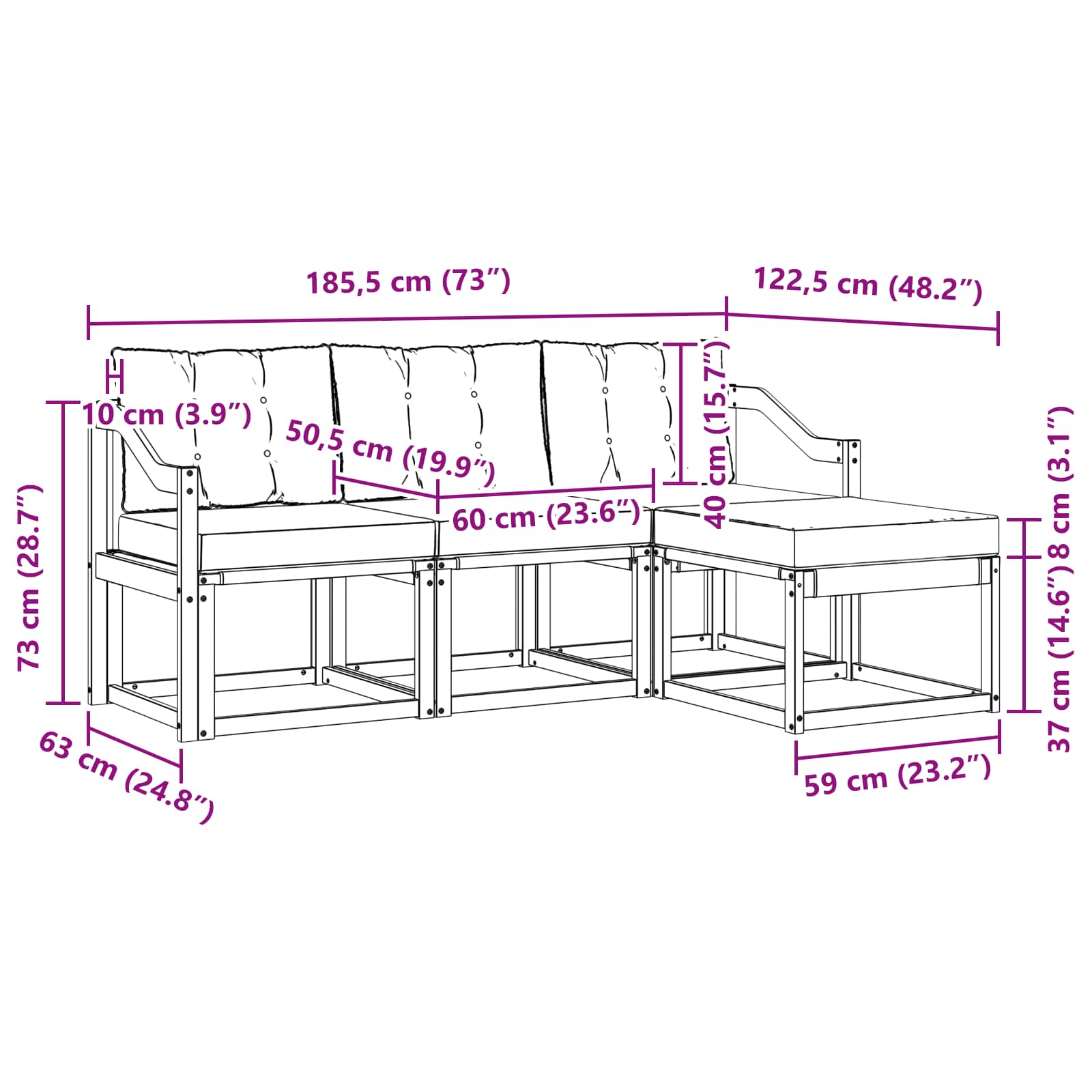 Set vanjskih sofa s jastukom 4 pcs Bijela i bež