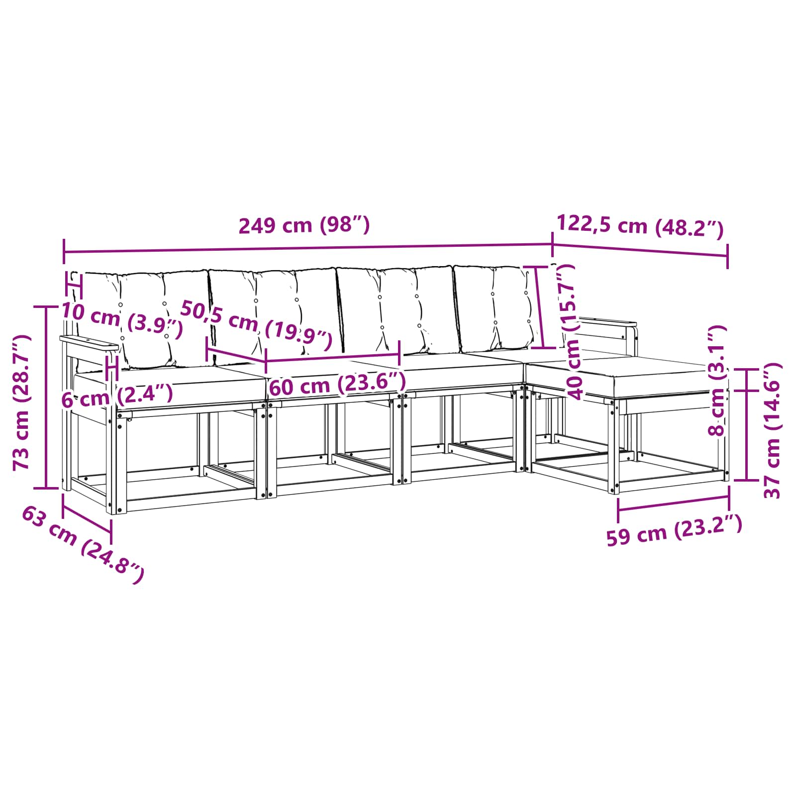 Set vanjskih sofa s jastukom 5 pcs Bijela i crna