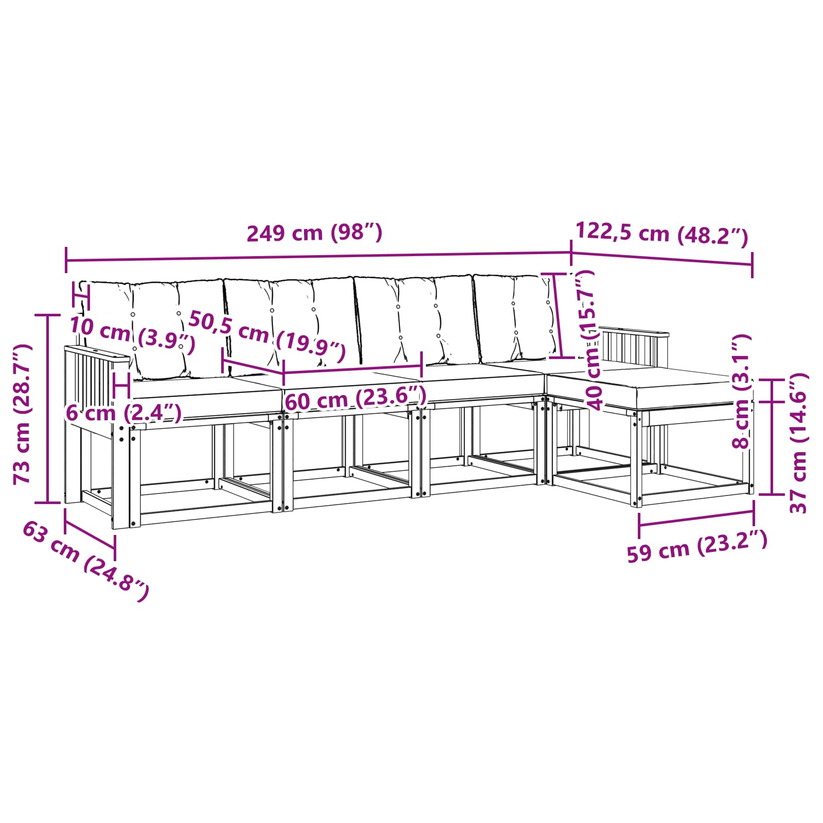 Set vanjskih sofa s jastukom 5 pcs Bijela i crna