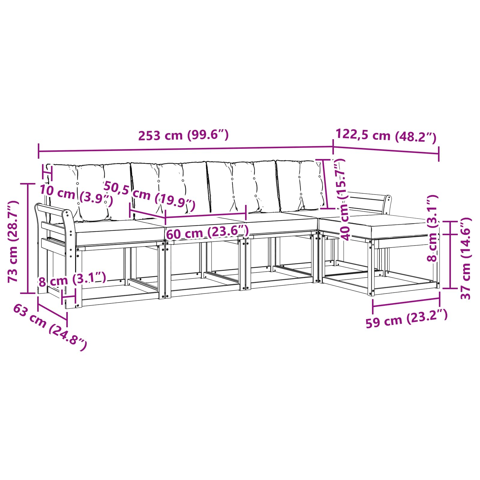 Set vanjskih sofa s jastukom 5 pcs Bijela i crna