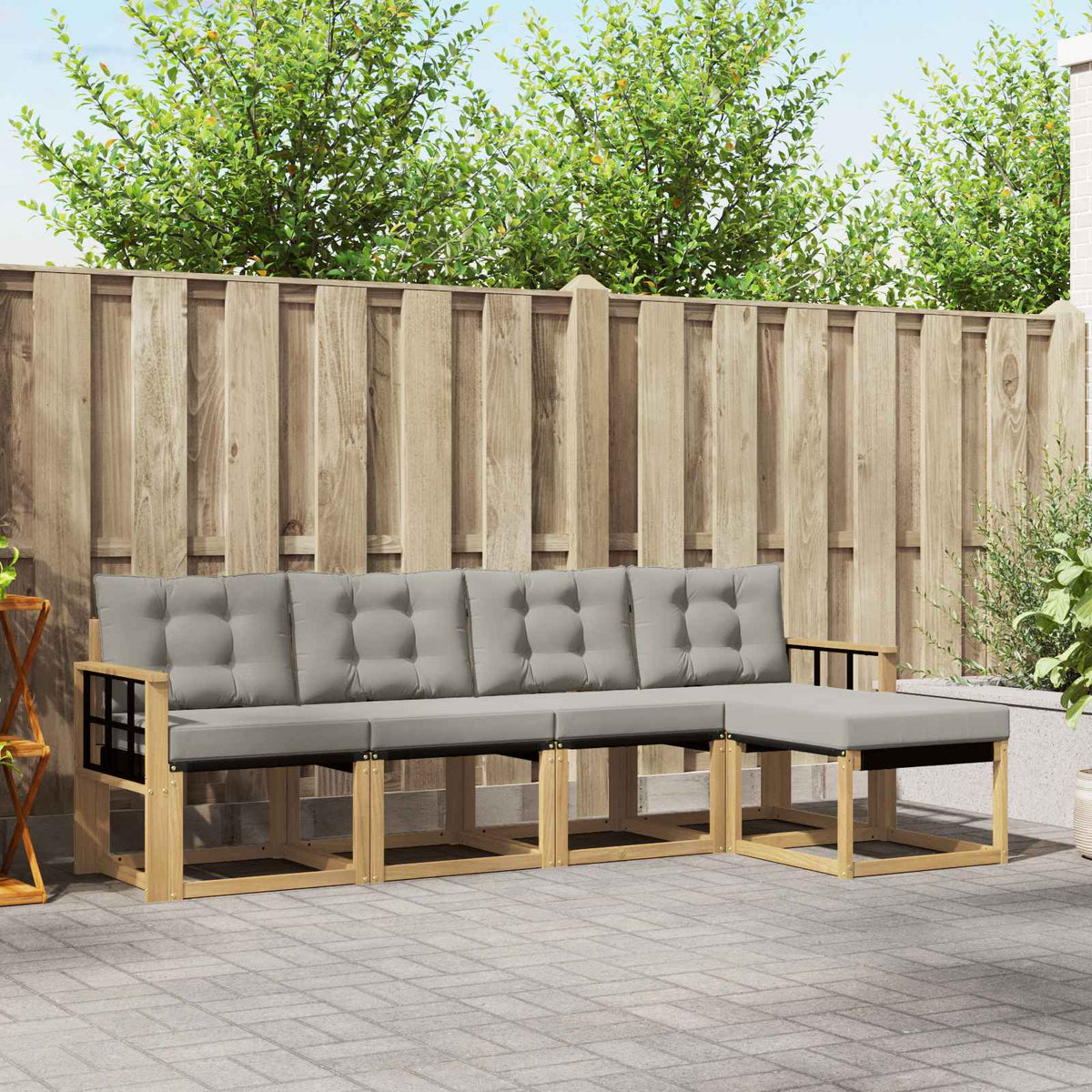Set vanjskih sofa 5 kom. Bijela i svjetlosiva Smeđa 249 x 122,5 x 73 cm