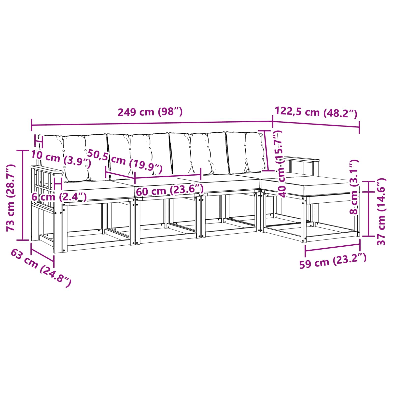 Set vanjskih sofa s jastukom 5 pcs Bijela i crna