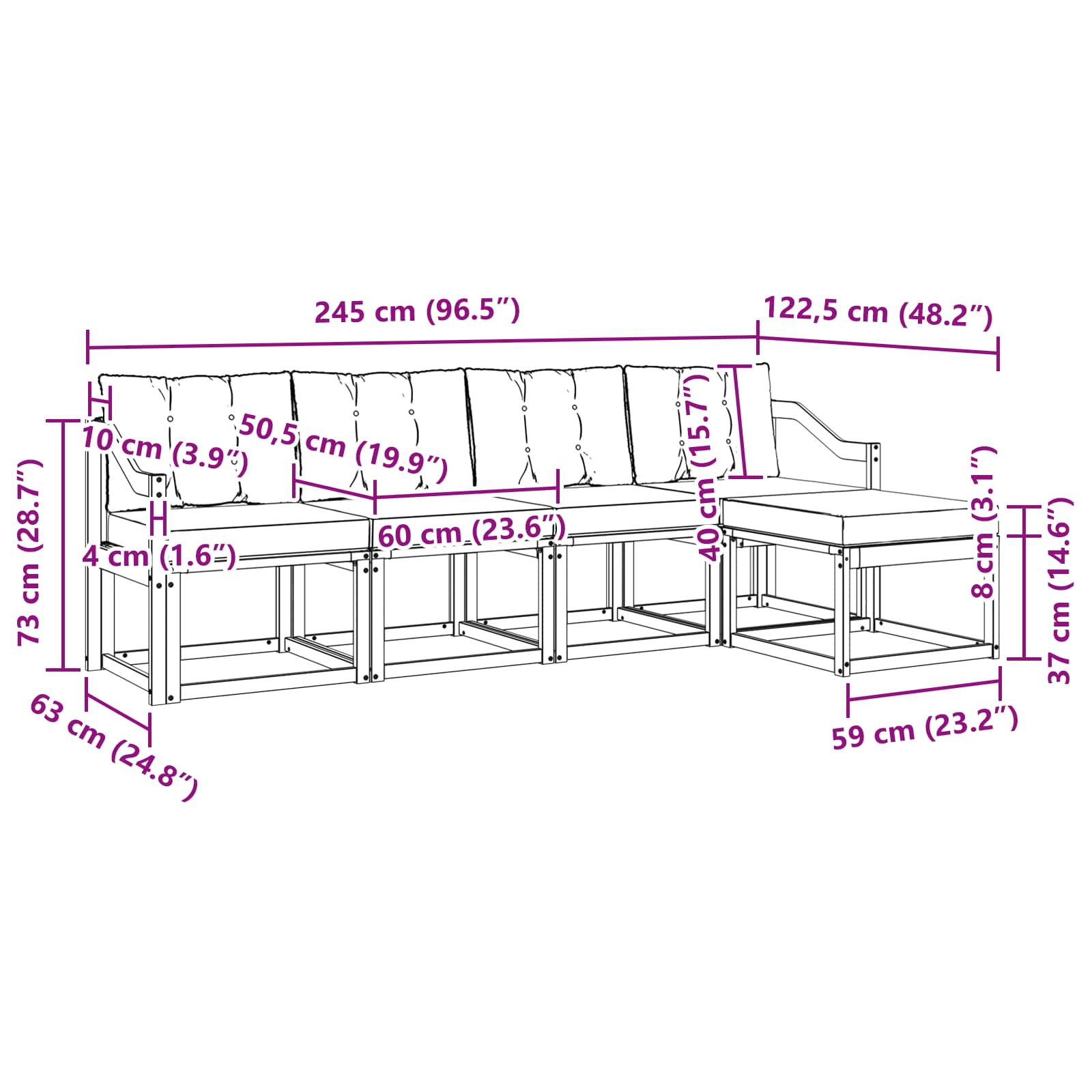 Set vanjskih sofa s jastukom 5 pcs Bijela i crna