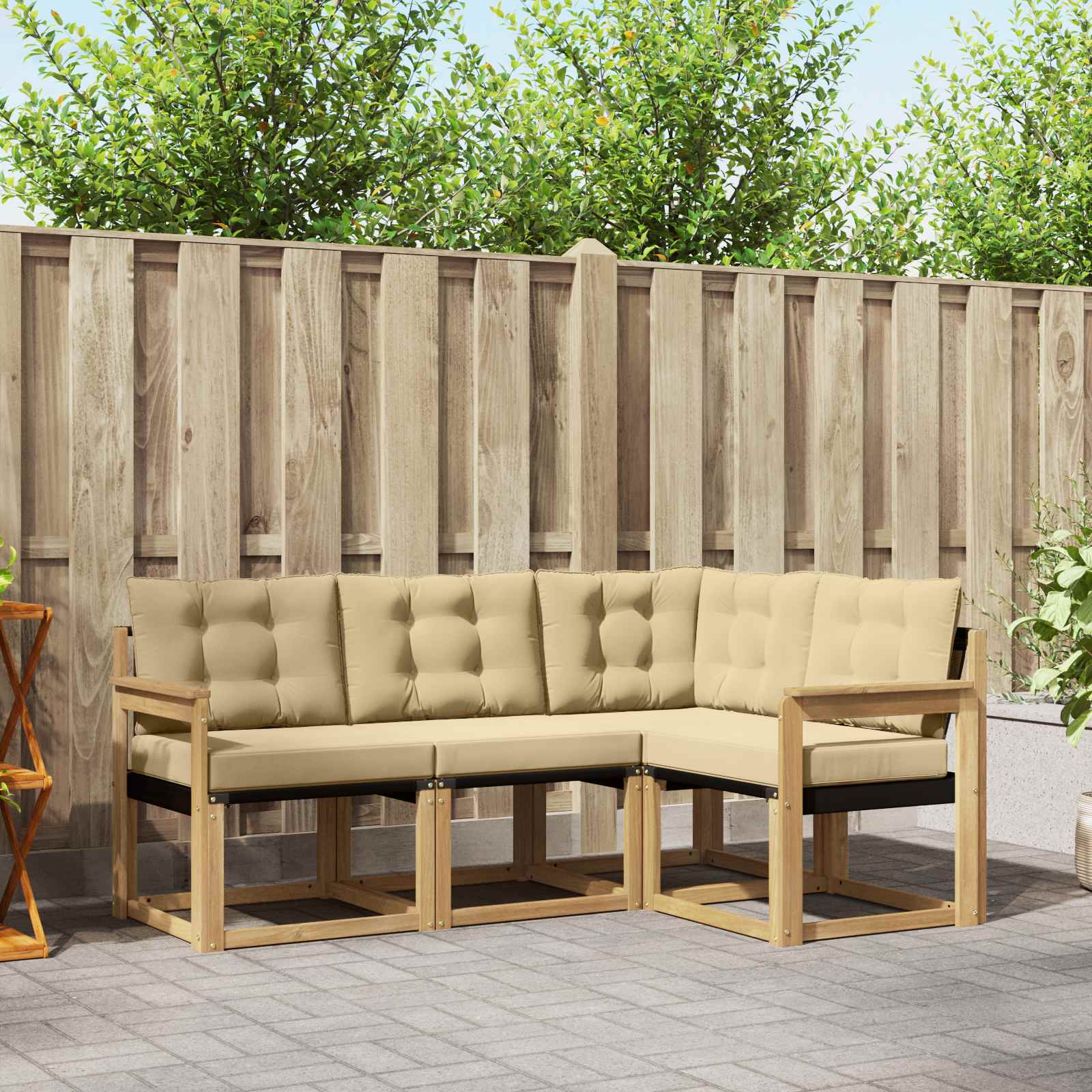 Set vanjskih sofa s jastukom 4 pcs Bijela i bež