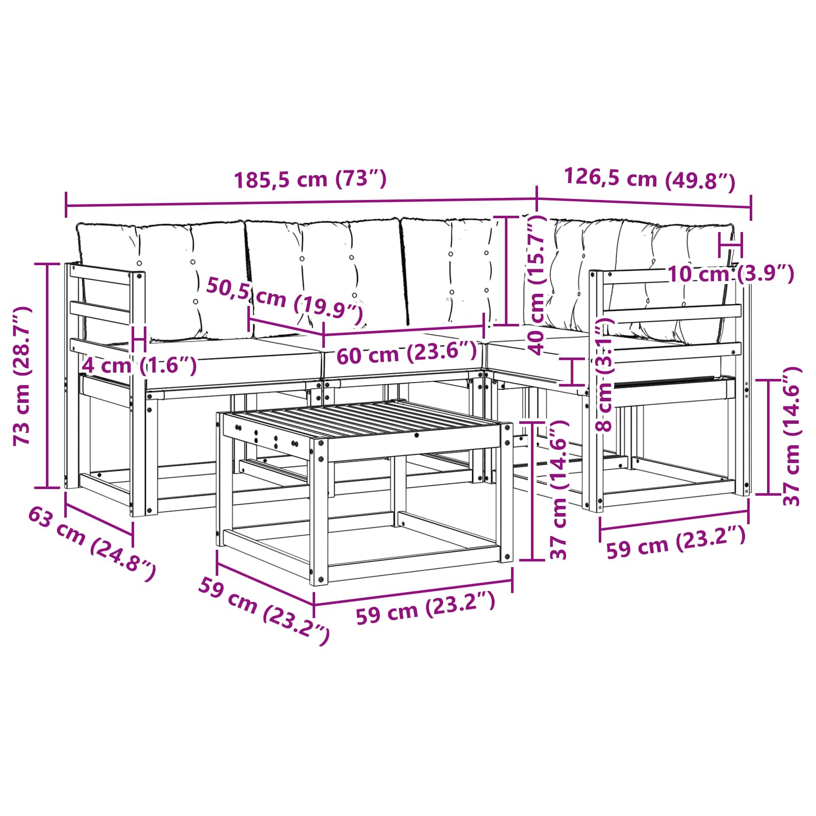 Set vanjskih sofa s jastukom 5 pcs Bijela i crna