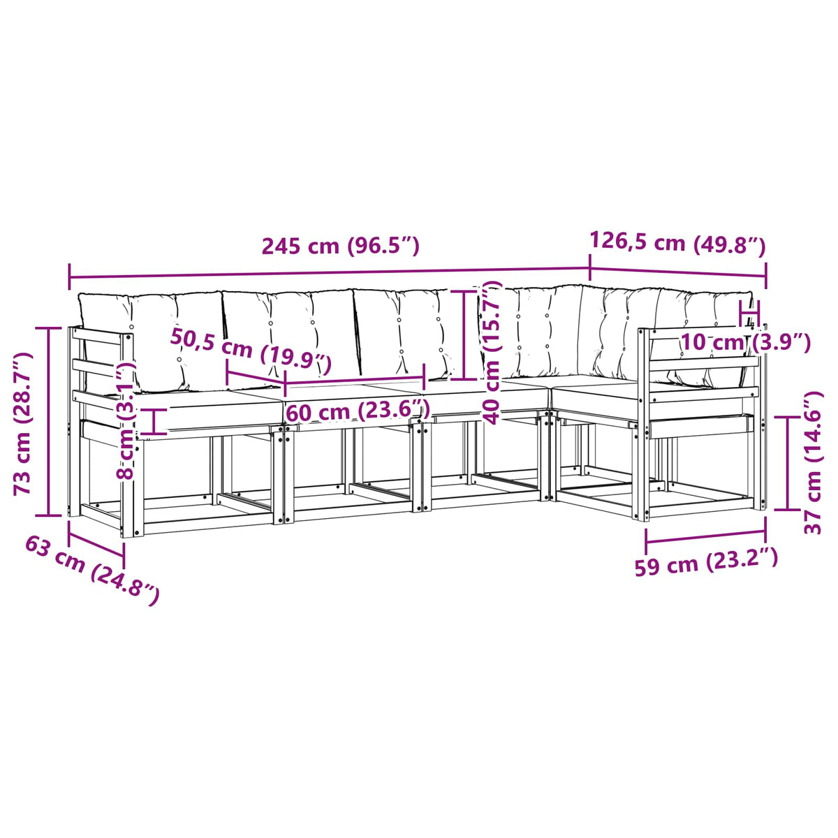Set vanjskih sofa 5 kom. Bijela i svjetlosiva Smeđa 245 x 126,5 x 73 cm