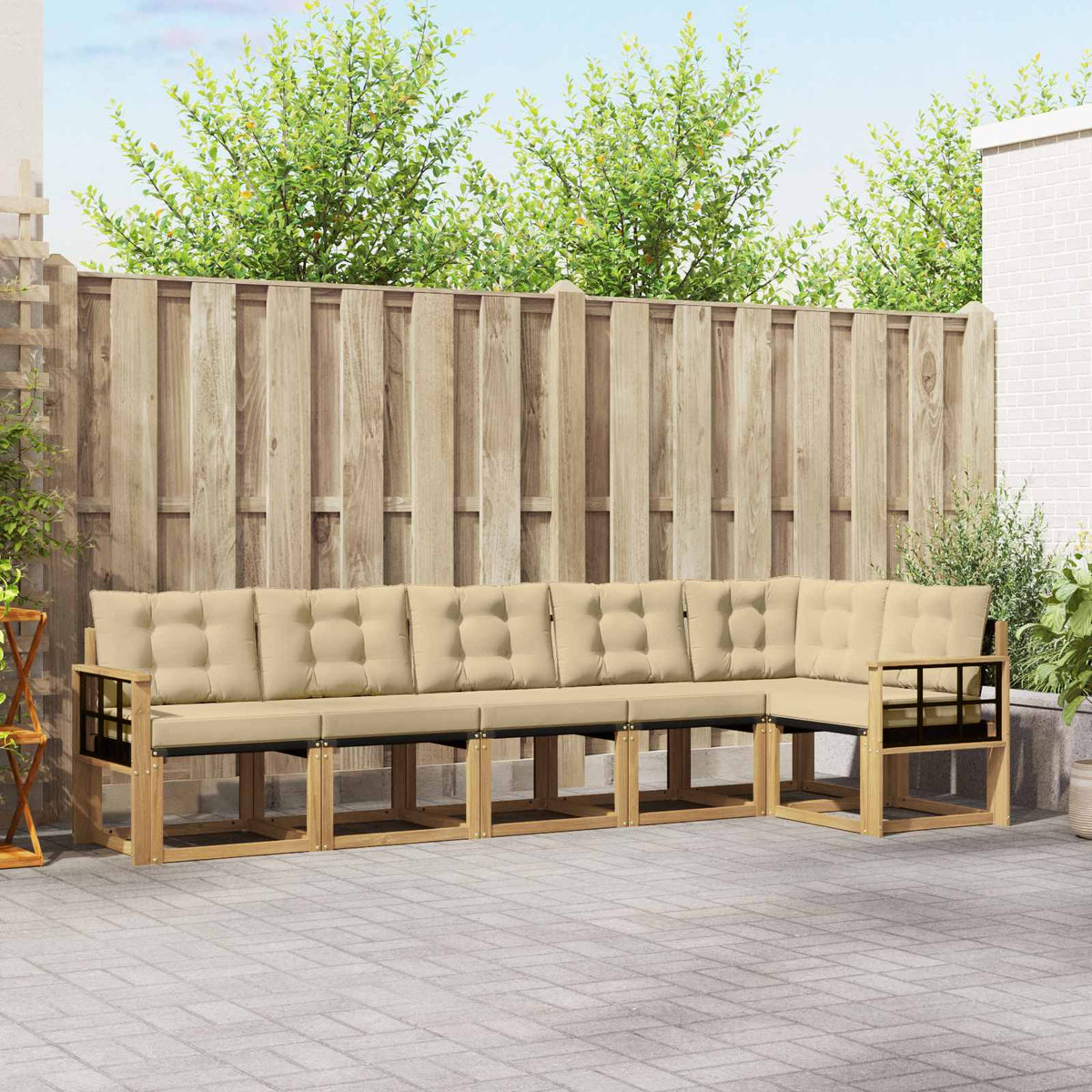 Set vanjskih sofa 6 kom. Bijela i bež Smeđa 306 x 128,5 x 73 cm