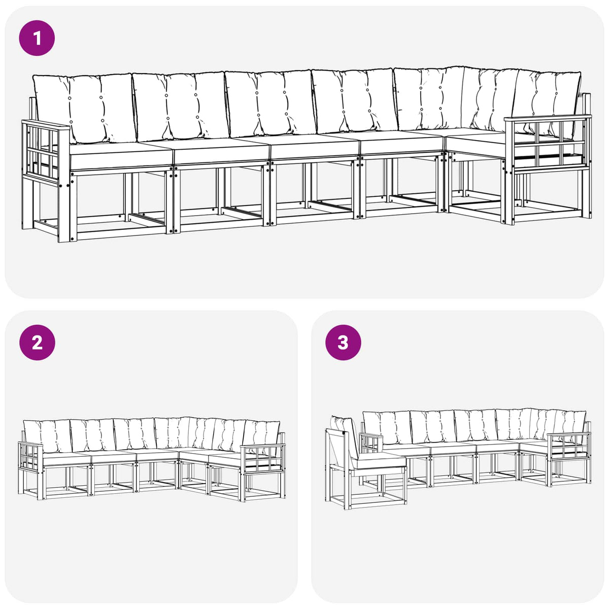 Set vanjskih sofa 6 kom. Bijela i bež Smeđa 306 x 128,5 x 73 cm