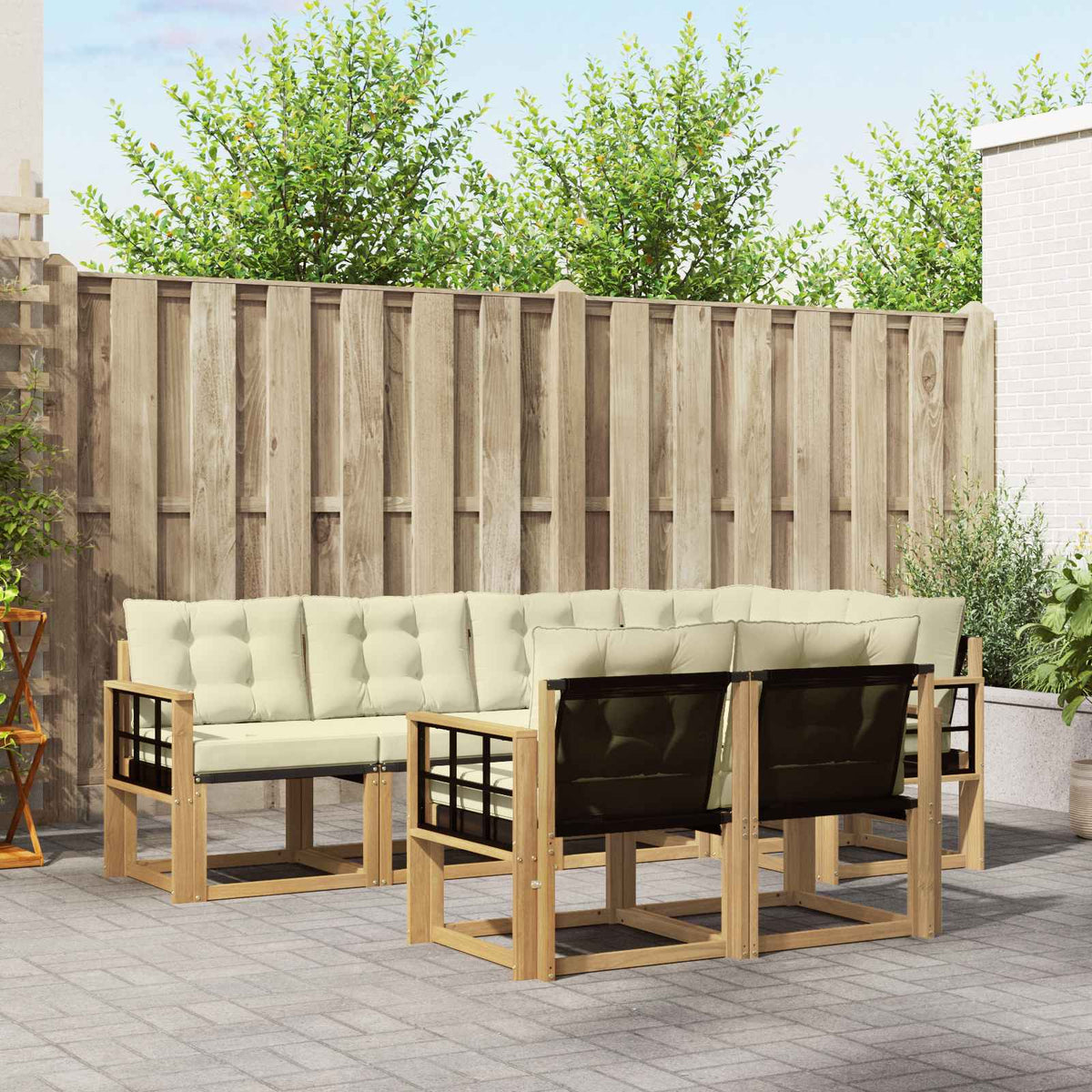Set vanjskih sofa 7 kom. Bijela i krem Smeđa 247 x 128,5 x 73 cm