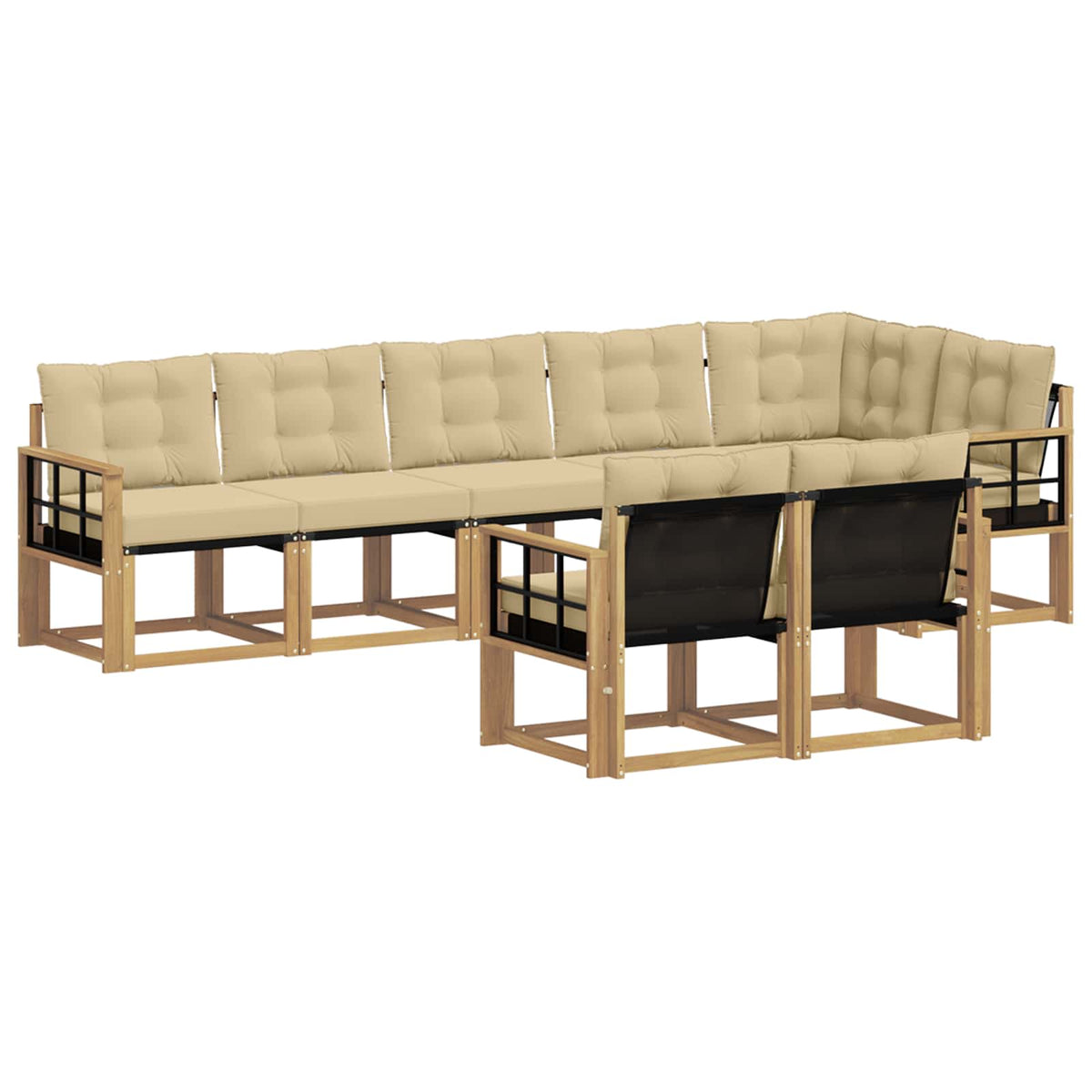 Set vanjskih sofa 8 kom. Bijela i bež Smeđa 306 x 128,5 x 73 cm