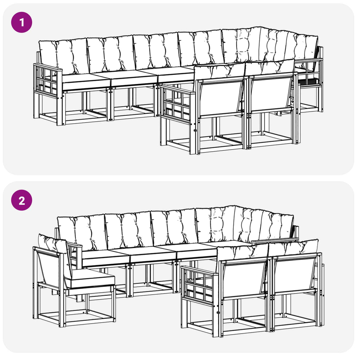 Set vanjskih sofa 8 kom. Bijela i bež Smeđa 306 x 128,5 x 73 cm