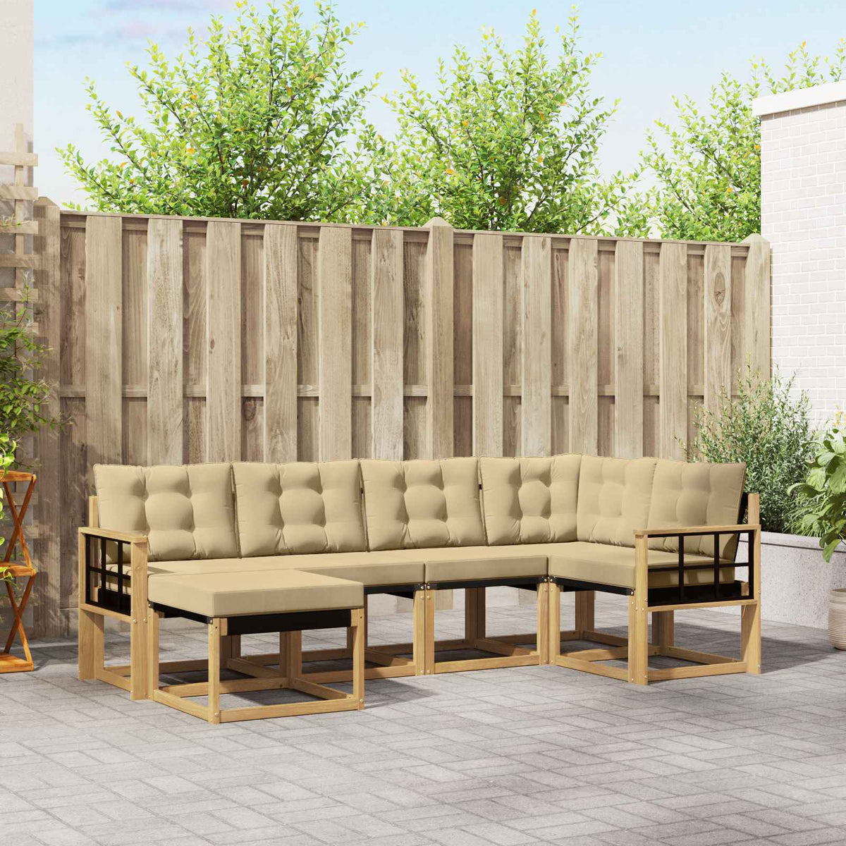 Set vanjskih sofa 6 kom. Bijela i bež Smeđa 247 x 128,5 x 73 cm