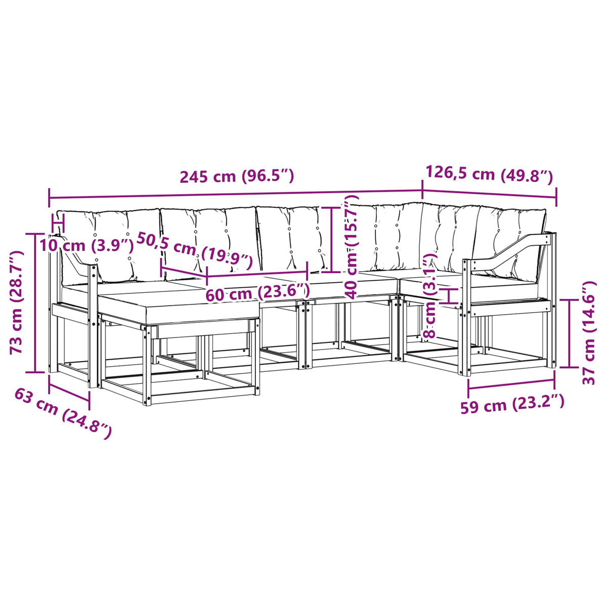 Set vanjskih sofa 6 kom. Bijela i krem Smeđa 245 x 126,5 x 73 cm