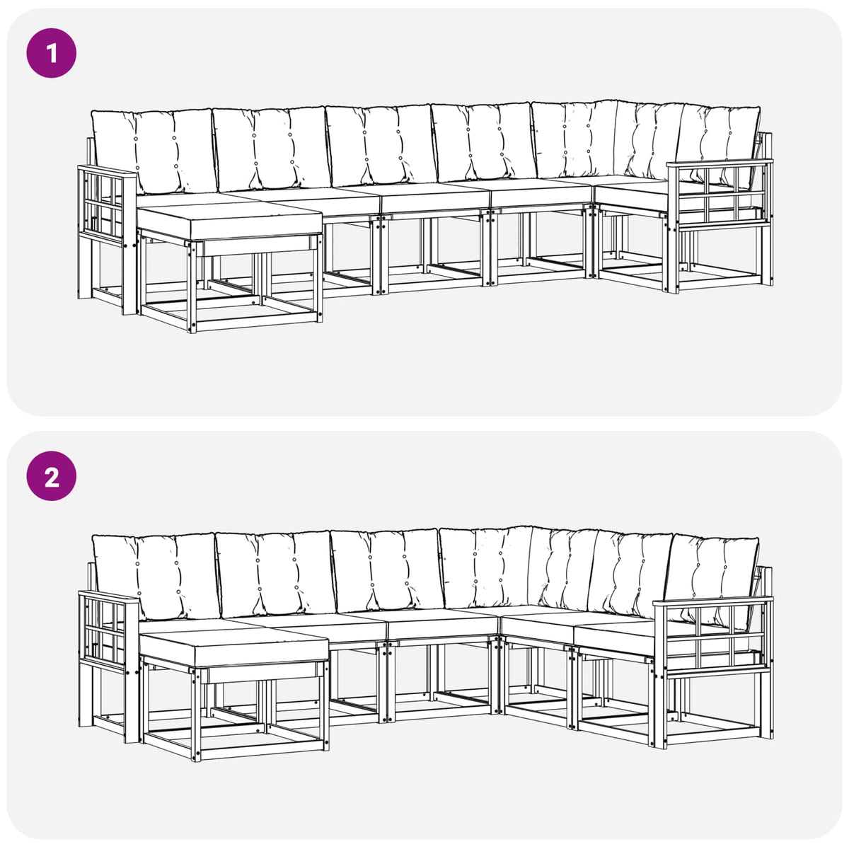 Set vanjskih sofa 7 kom. Bijela i crna Smeđa 306 x 128,5 x 73 cm