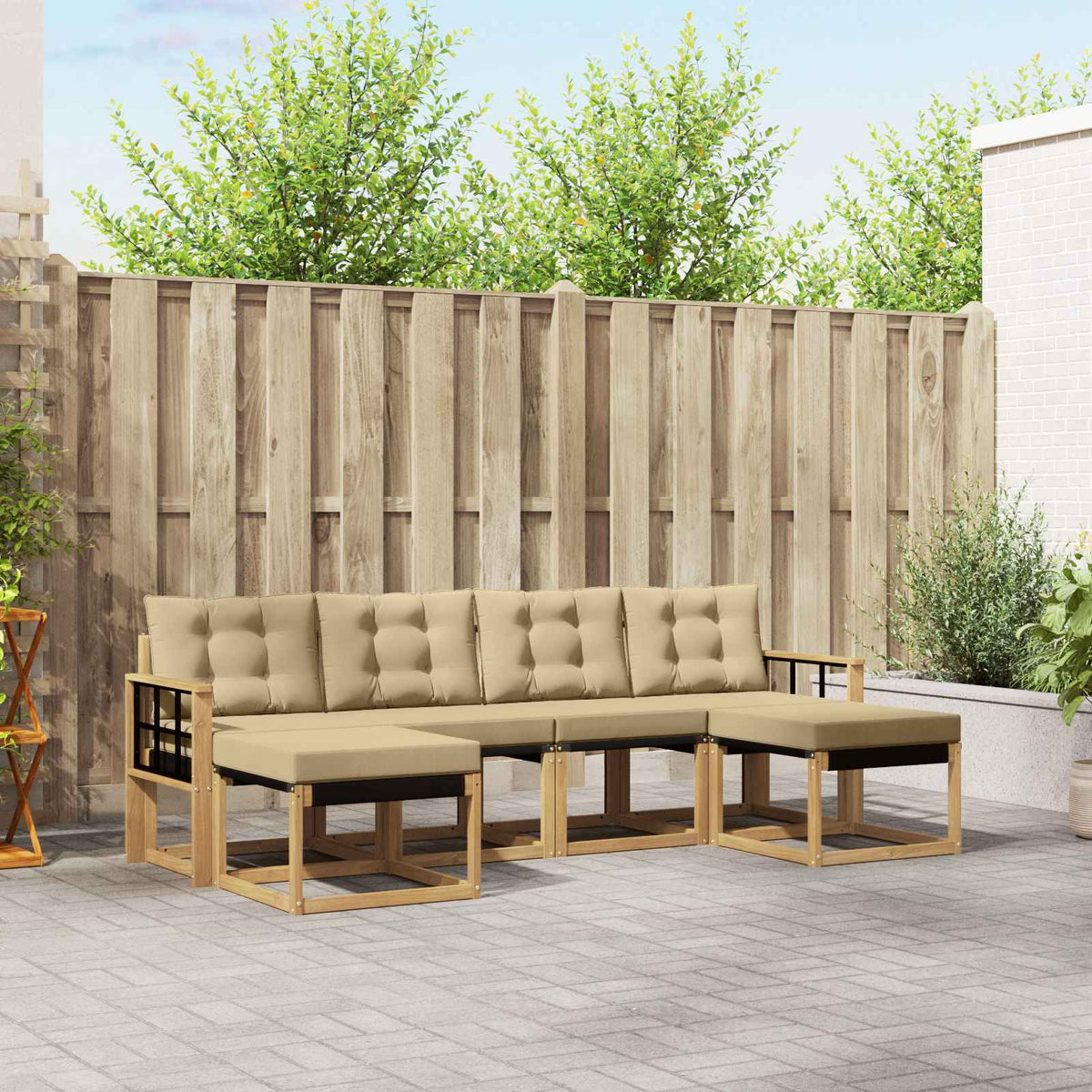 Set vanjskih sofa 6 kom. Bijela i bež Smeđa 249 x 122,5 x 73 cm